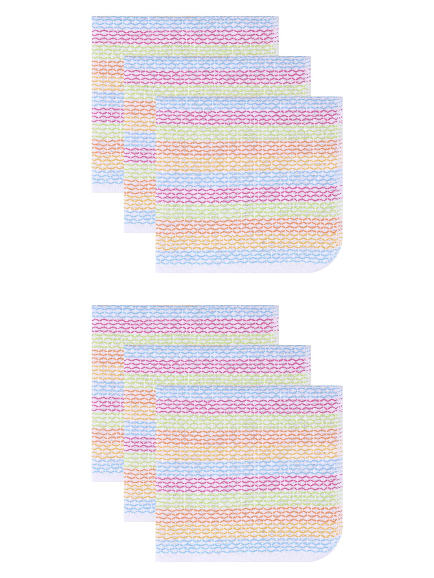 Unique Bargains 6 Pack Cotton Striped Cloths Red Blue Yellow 14" x 14"