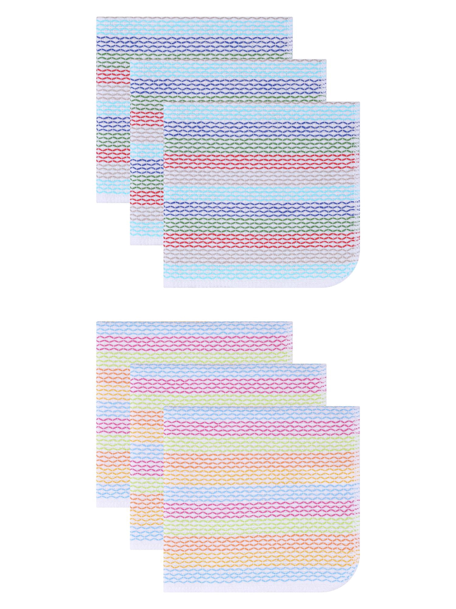 Unique Bargains 6 Pack Cotton Striped Cloths Red Blue Yellow/Red Blue Green 14" x 14"