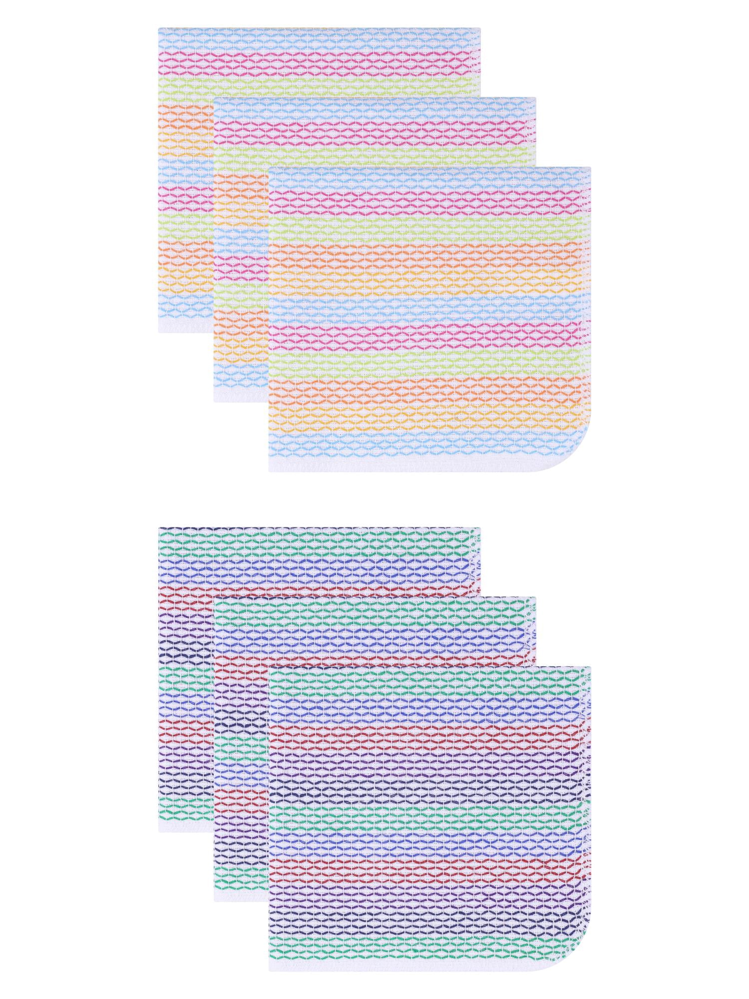 Unique Bargains 6 Pack Cotton Striped Cloths Red Blue Yellow/Red Green Blue 14" x 14"