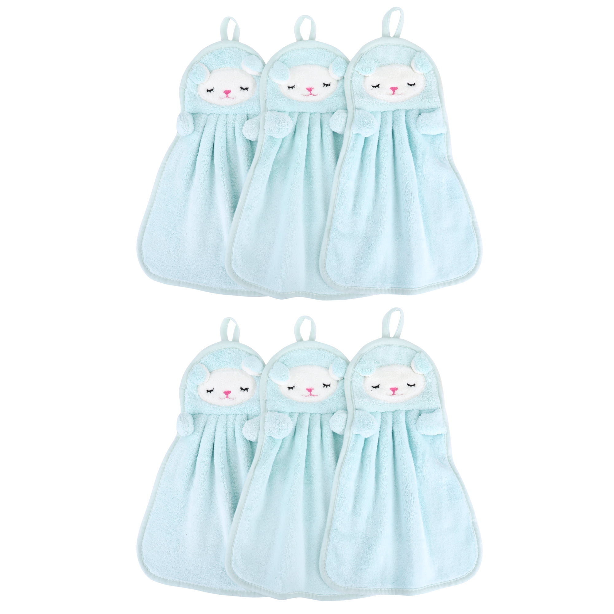 Unique Bargains 6 Pack Cute Animal Hand Towels with Hanging Loop Green-Sheep