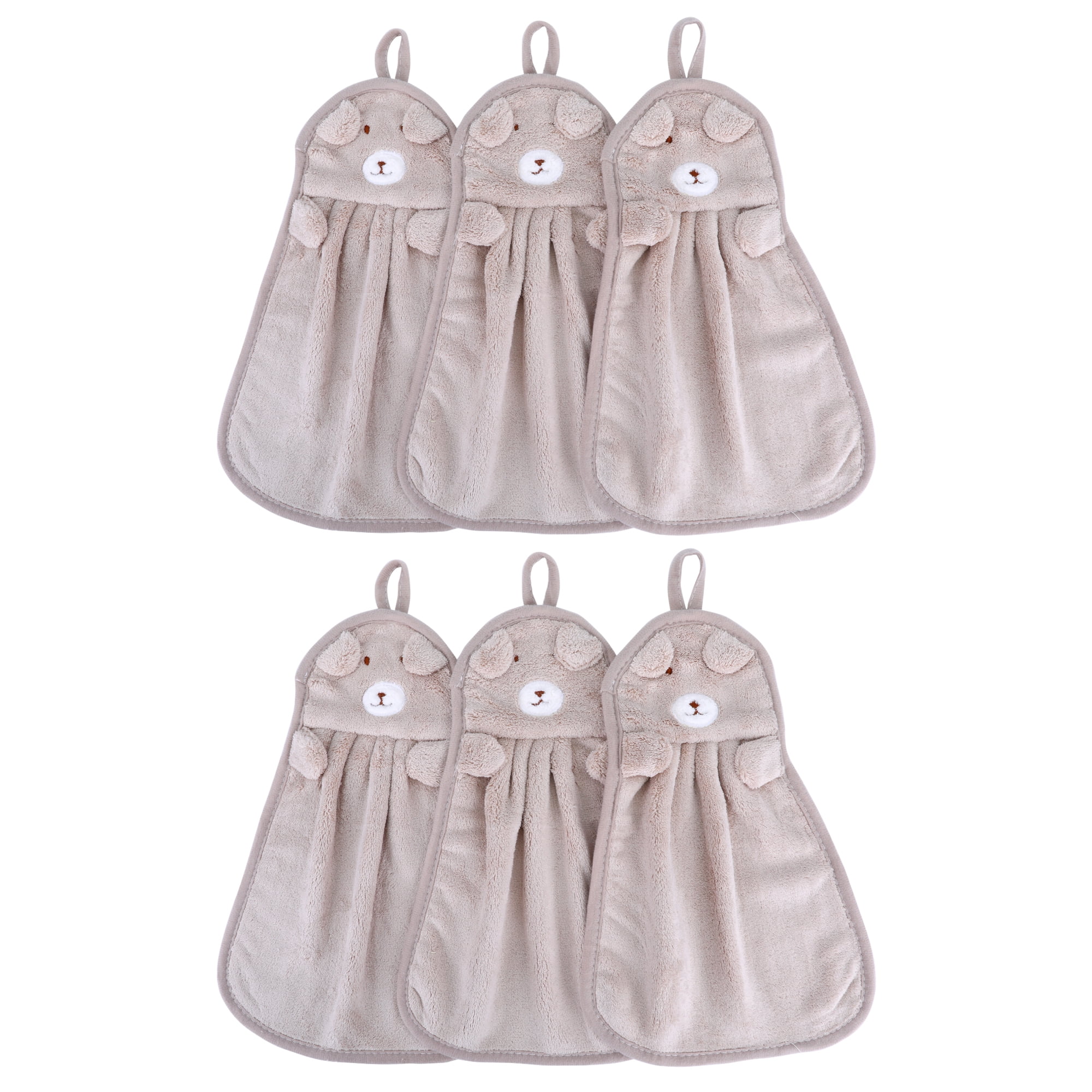 Unique Bargains 6 Pack Cute Animal Hand Towels with Hanging Loop Khaki-Bear