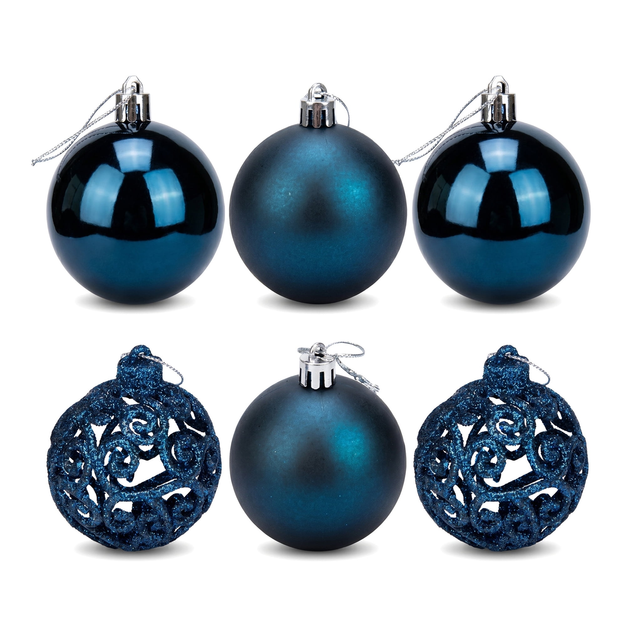 Unique Bargains 6 Pack Electroplated Sphere Orbs Christmas Tree Ornaments Navy Blue 2.4"