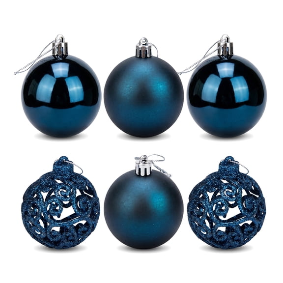 Unique Bargains 6 Pack Electroplated Sphere Orbs Christmas Tree Ornaments Navy Blue 2.4"