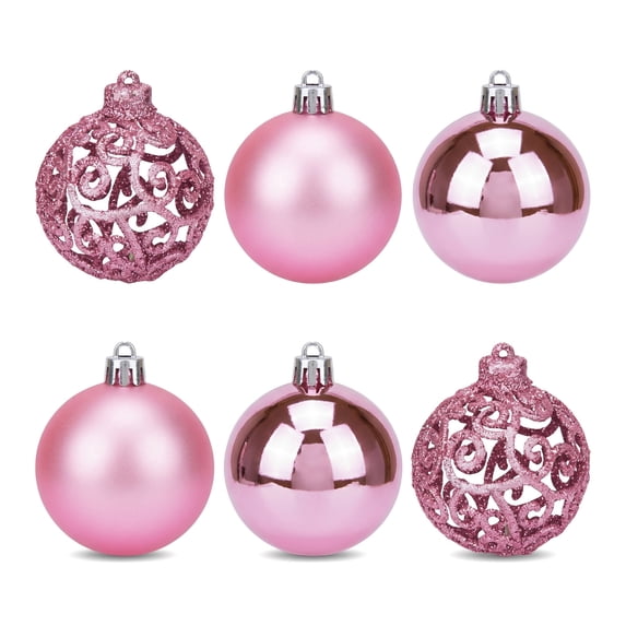 Unique Bargains 6 Pack Electroplated Sphere Orbs Decorative Christmas Ornaments Pink 2.4"