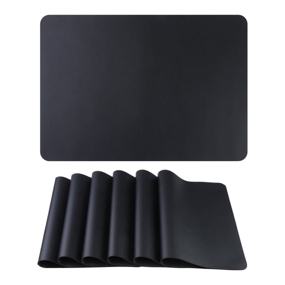 Unique Bargains 6 Pack Faux Leather Placemats for Kitchen Dining Table Decor Black 17"x12"