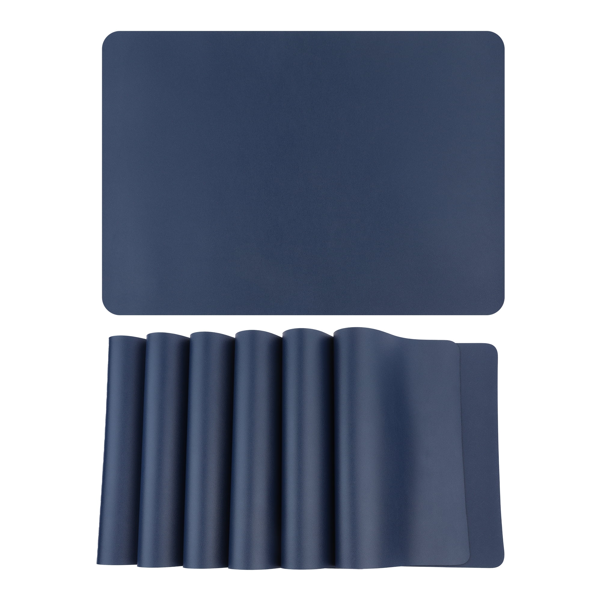 Unique Bargains 6 Pack Faux Leather Placemats for Kitchen Dining Table Decor Dark Blue