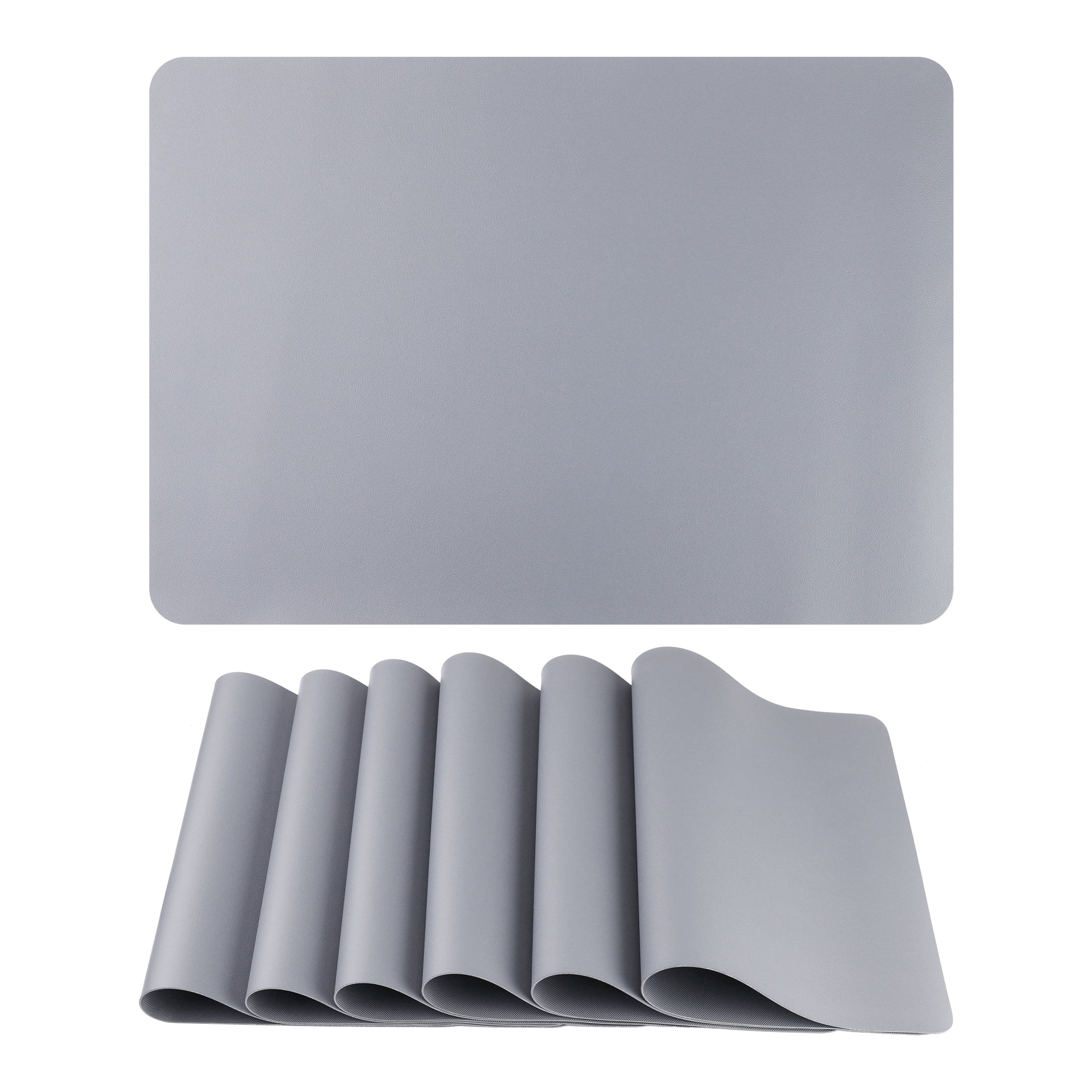 Unique Bargains 6 Pack Faux Leather Placemats for Kitchen Dining Table Decor Light Gray 17"x12"