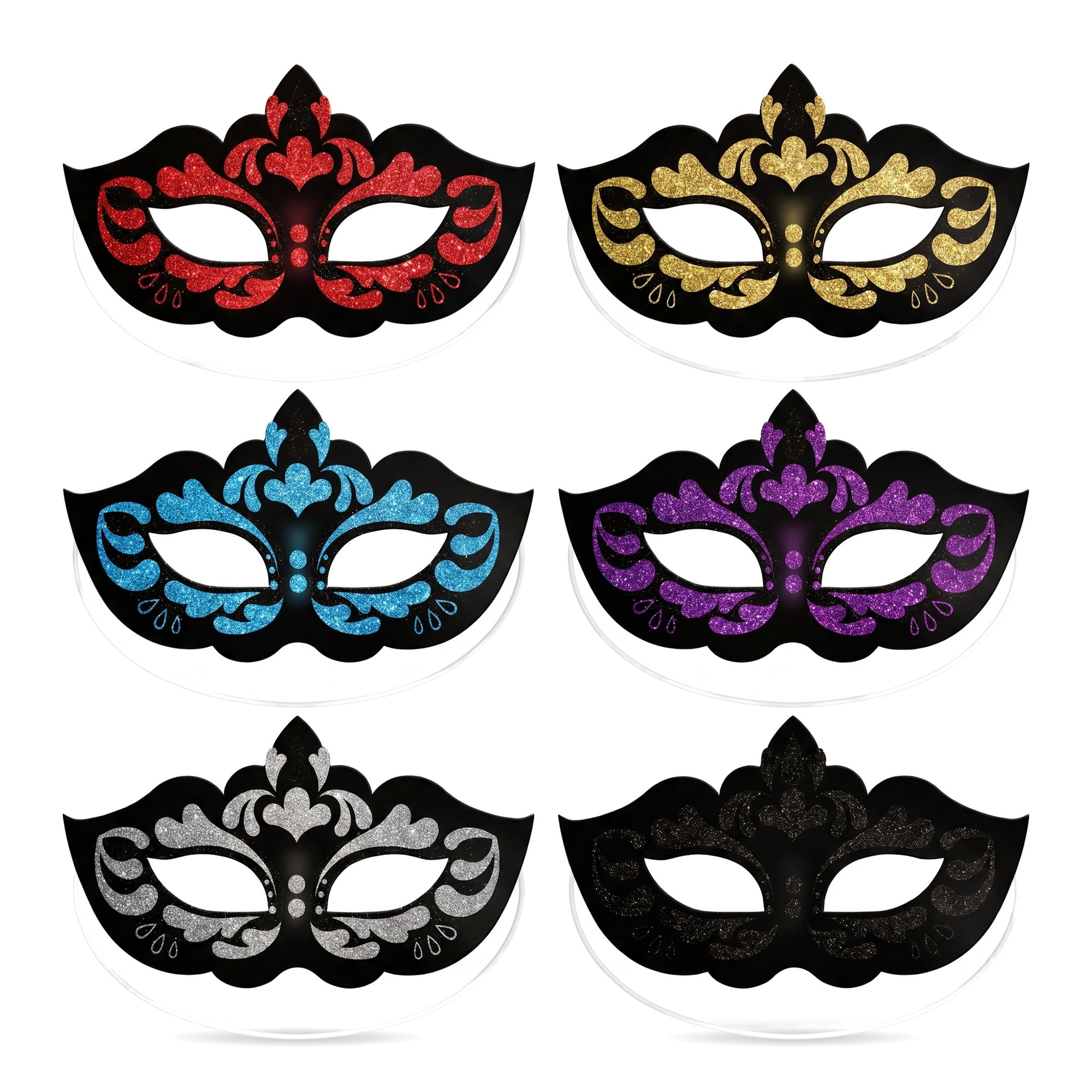 Unique Bargains 6-Pack Glitter Masquerade Mask Set for Party Style A Set 6.7" x 3.9"