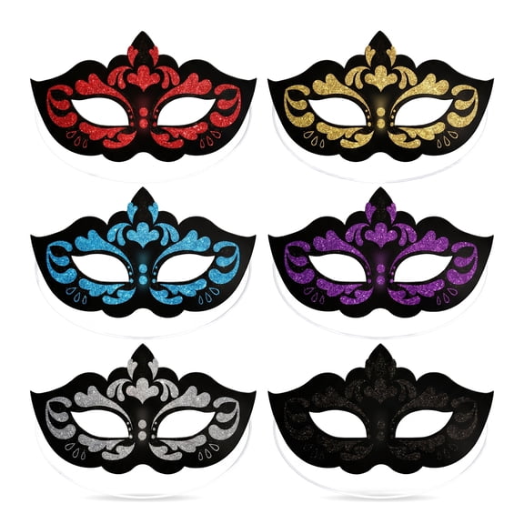 Unique Bargains 6-Pack Glitter Masquerade Mask Set for Party Style A Set 6.7" x 3.9"