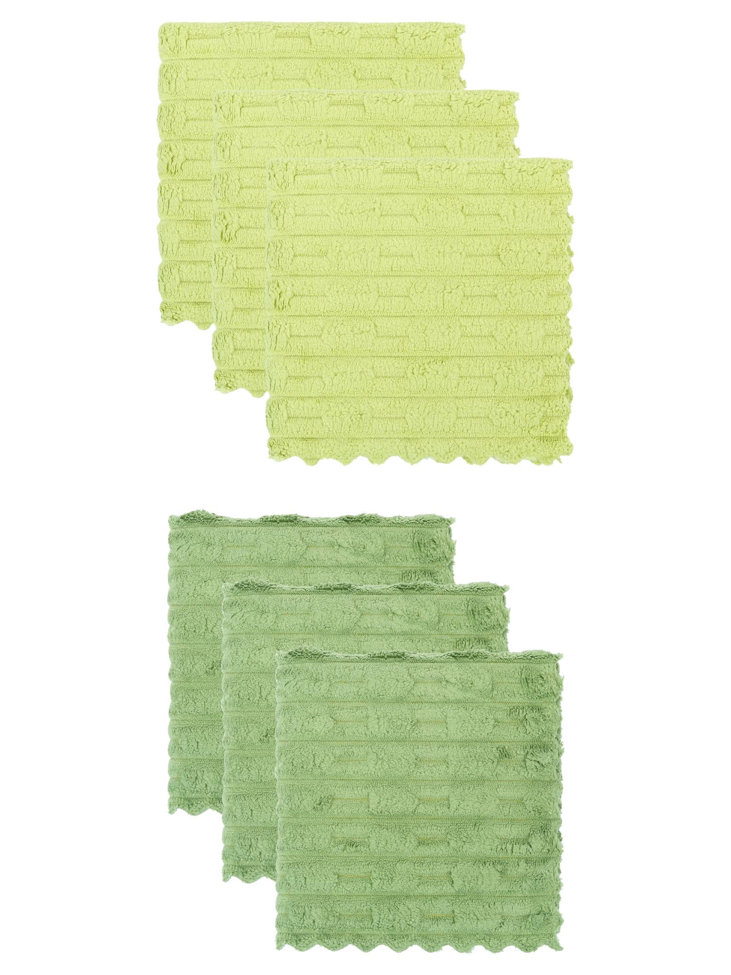 Unique Bargains 6 Pack Microfiber Streak Free Cloths Dark Dark Green/Light Green 12"x12"