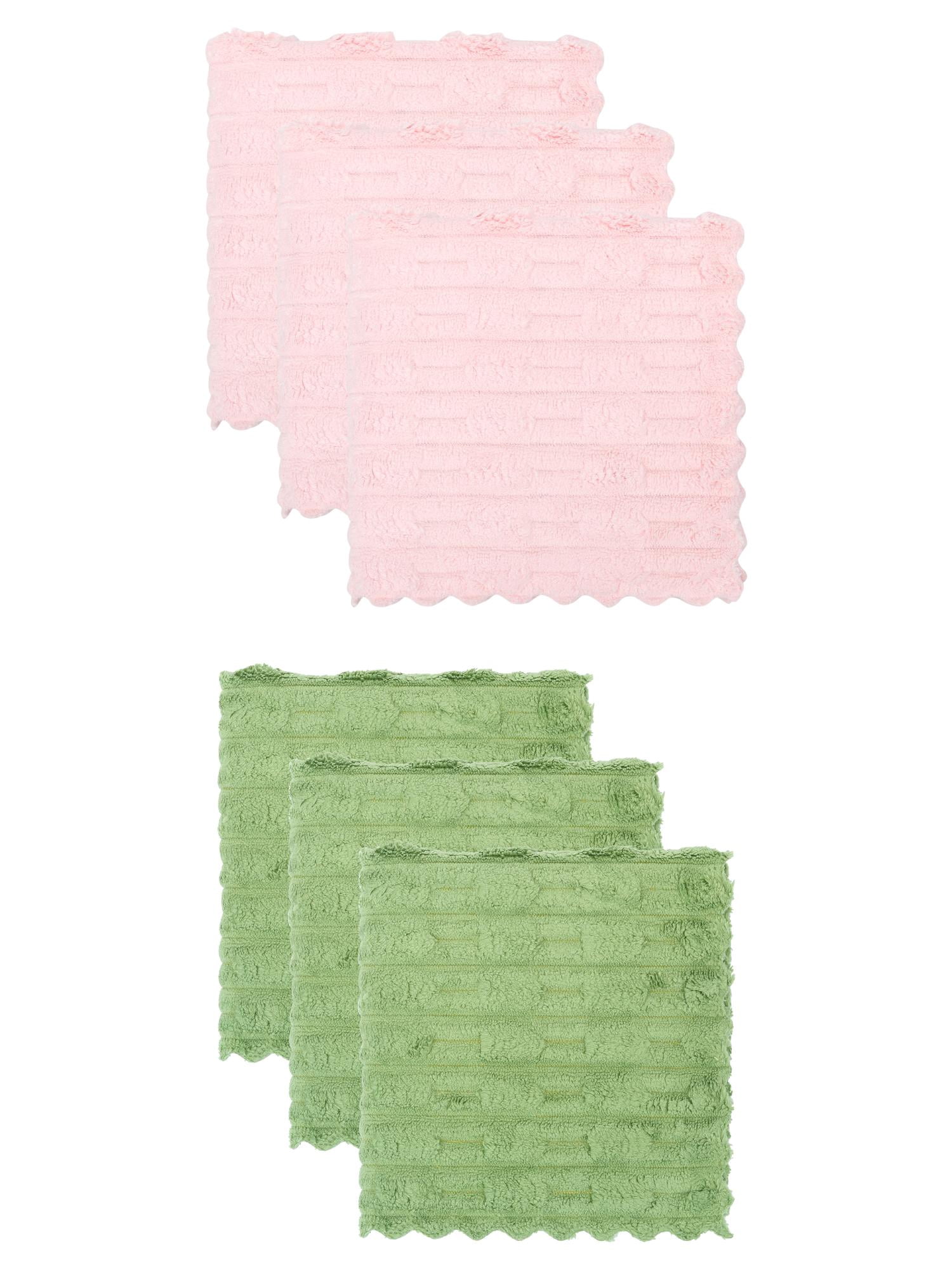Unique Bargains 6 Pack Microfiber Streak Free Cloths Dark Dark Green/Pink 12"x12"