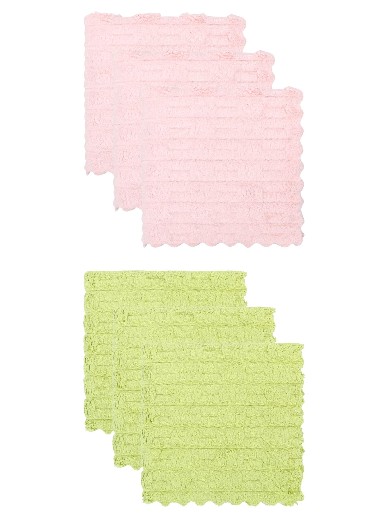 Unique Bargains 6 Pack Microfiber Streak Free Cloths Dark Light Green/Pink 12"x12"