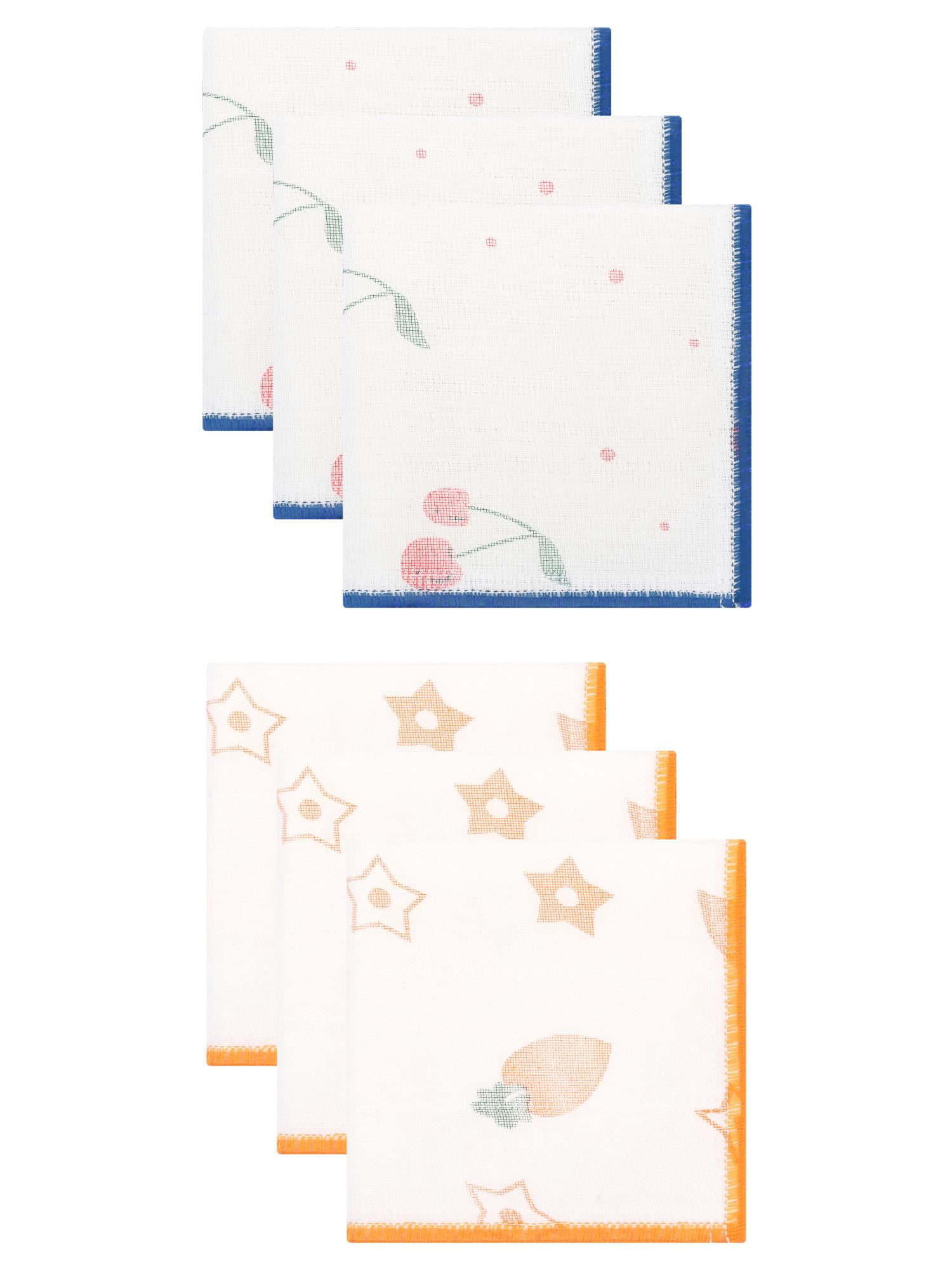 Unique Bargains 6 Pack Reusable Cute Pattern Quick Dry Dish Cloths Orange/Blue 12"x12"