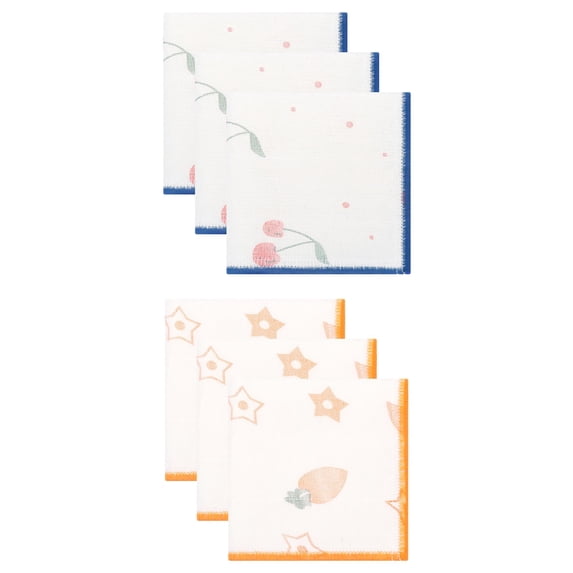 Unique Bargains 6 Pack Reusable Cute Pattern Quick Dry Dish Cloths Orange/Blue 12"x12"