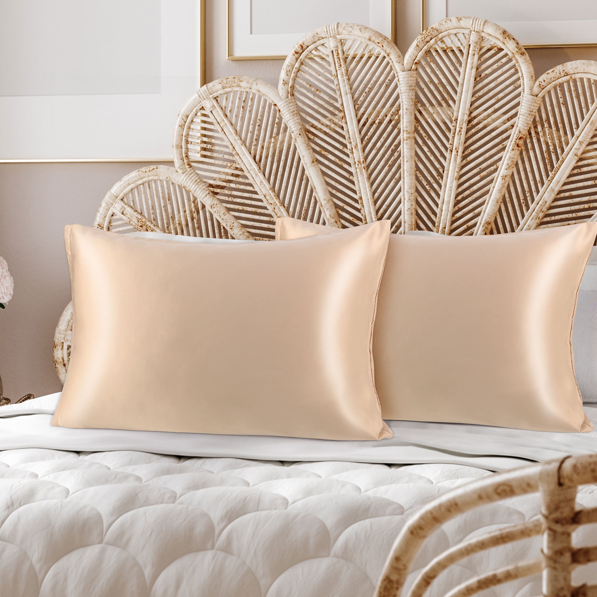 Unique Bargains 6 Pack Satin Pillowcase with Zipper, Queen, Champagne