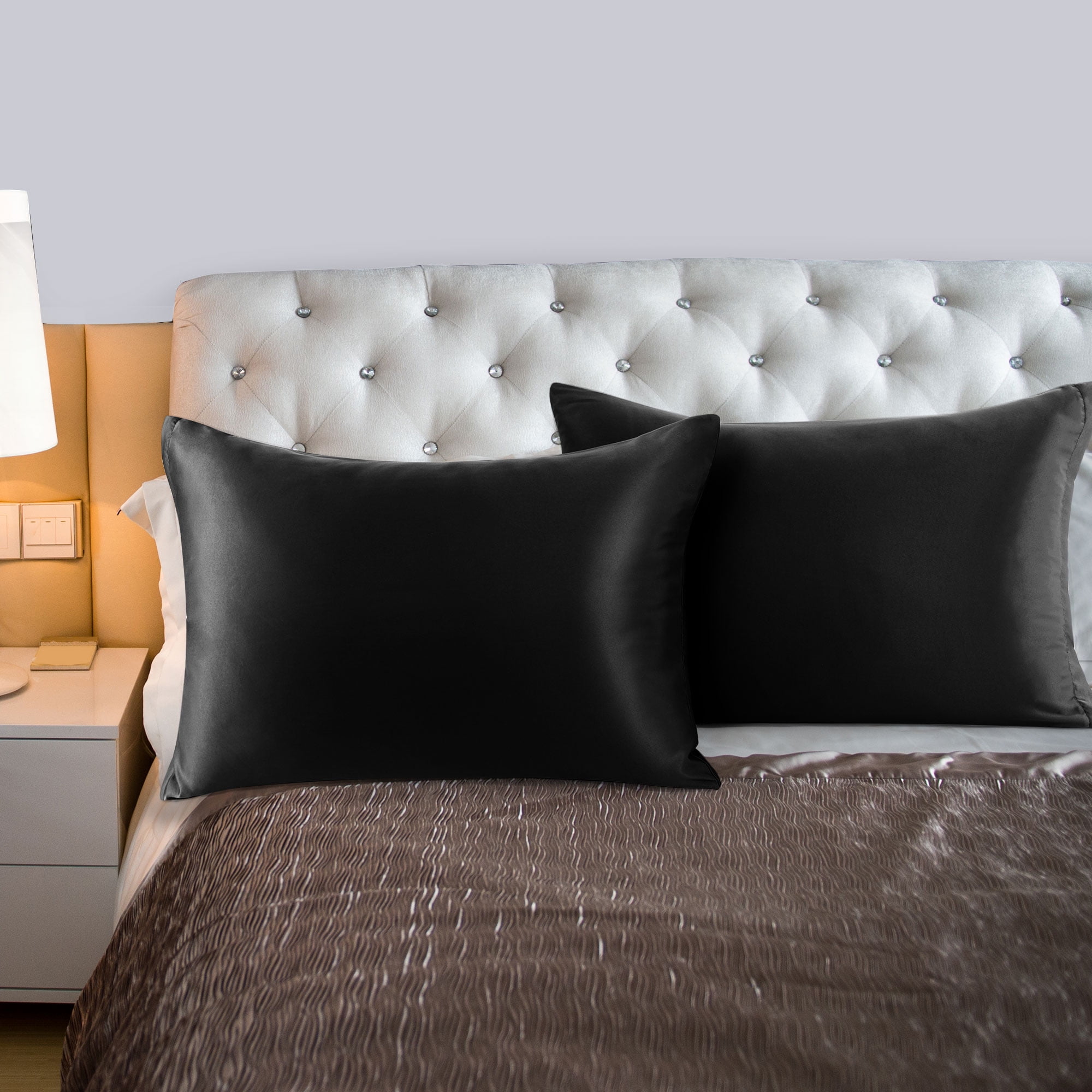 Unique Bargains 6 Pack Satin Pillowcase with Zipper, Queen, Black