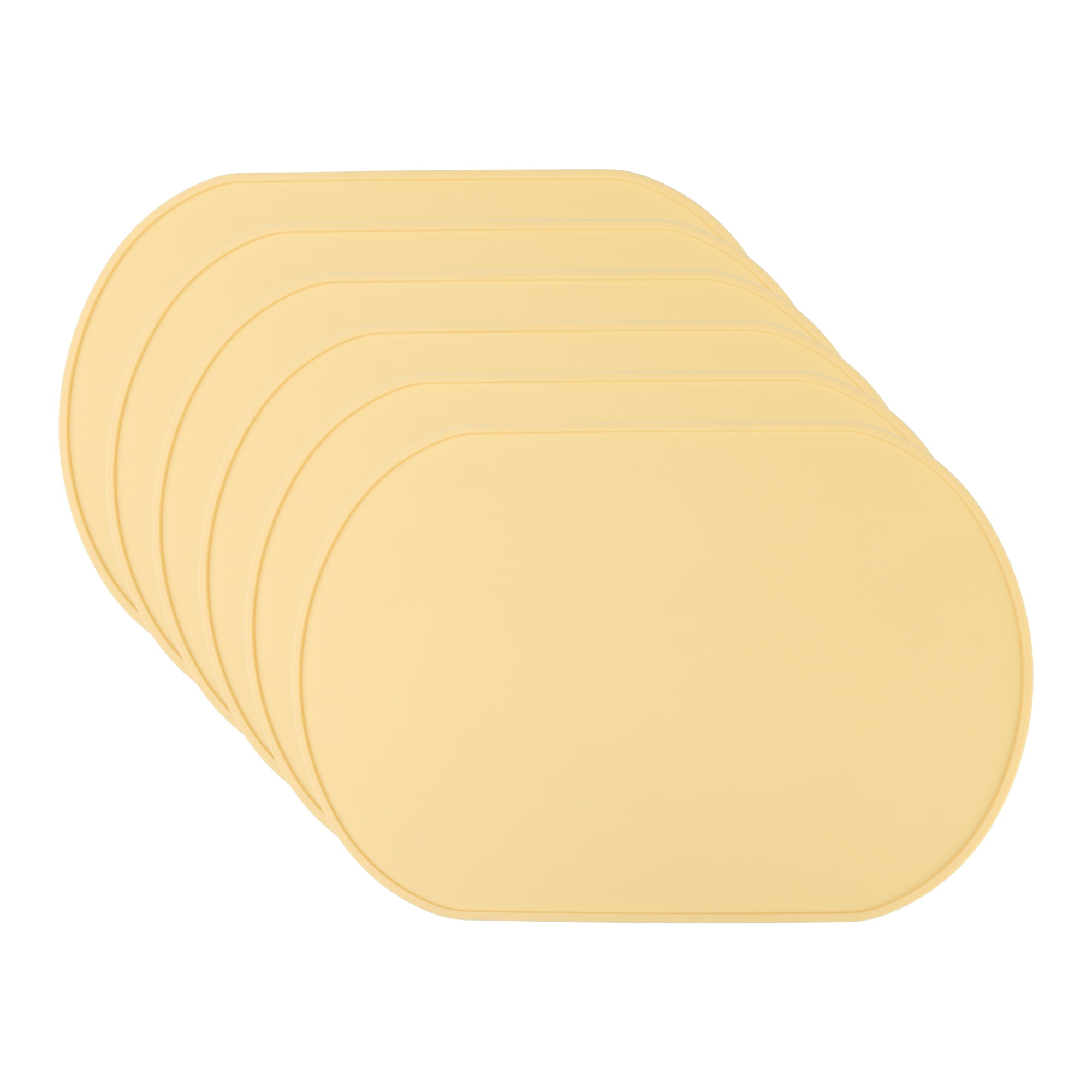 Unique Bargains 6 Pack Silicone Placemats for Kitchen Dining Table Decor Light Yellow 15"x10"