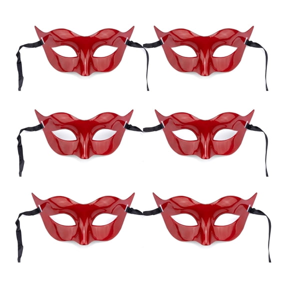 Unique Bargains 6-Pack Venetian Half Face Masks Set for Halloween Party Red 7.1" x 3.1"