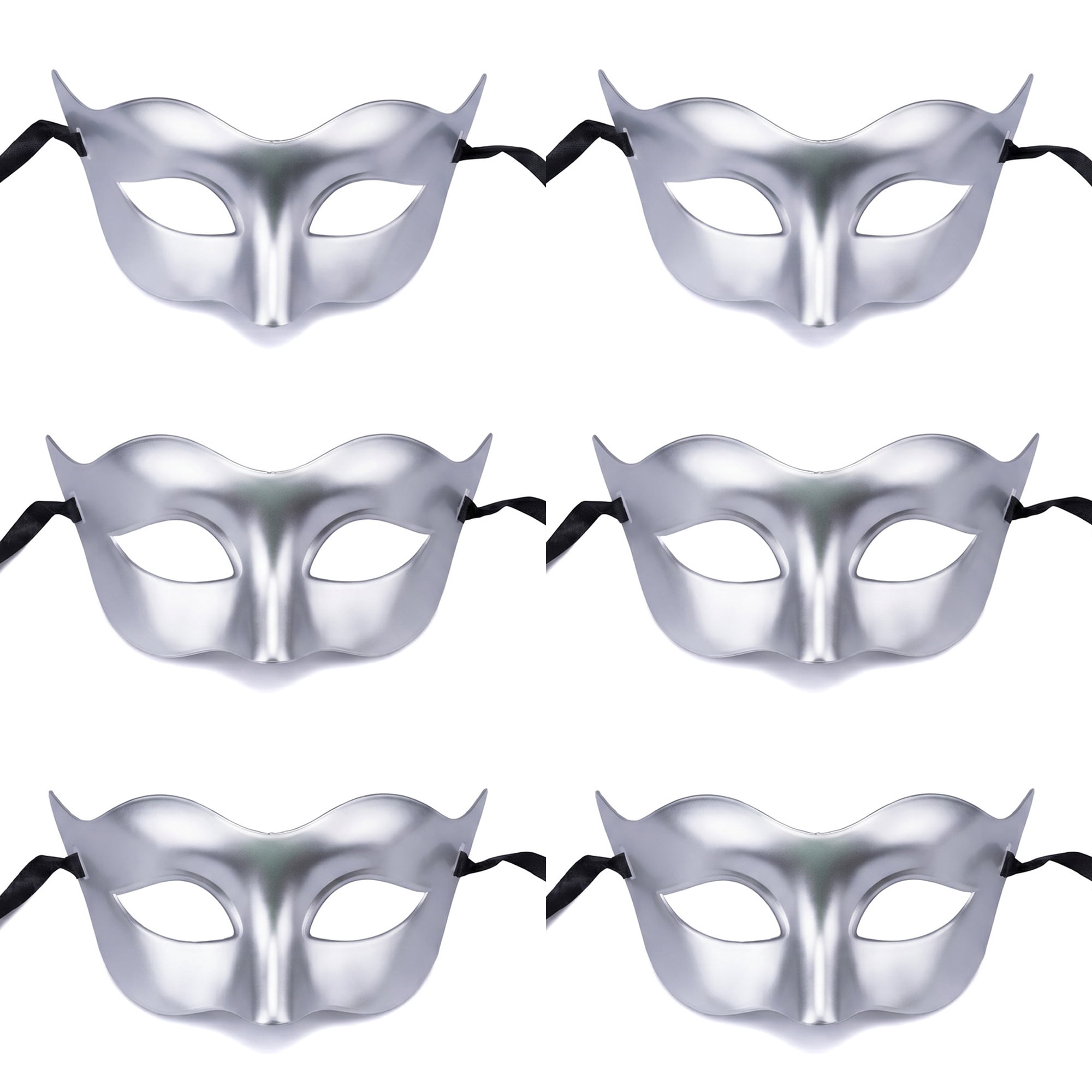 Unique Bargains 6-Pack Venetian Half Face Masks Set for Halloween Party Silver 7.1" x 3.1"