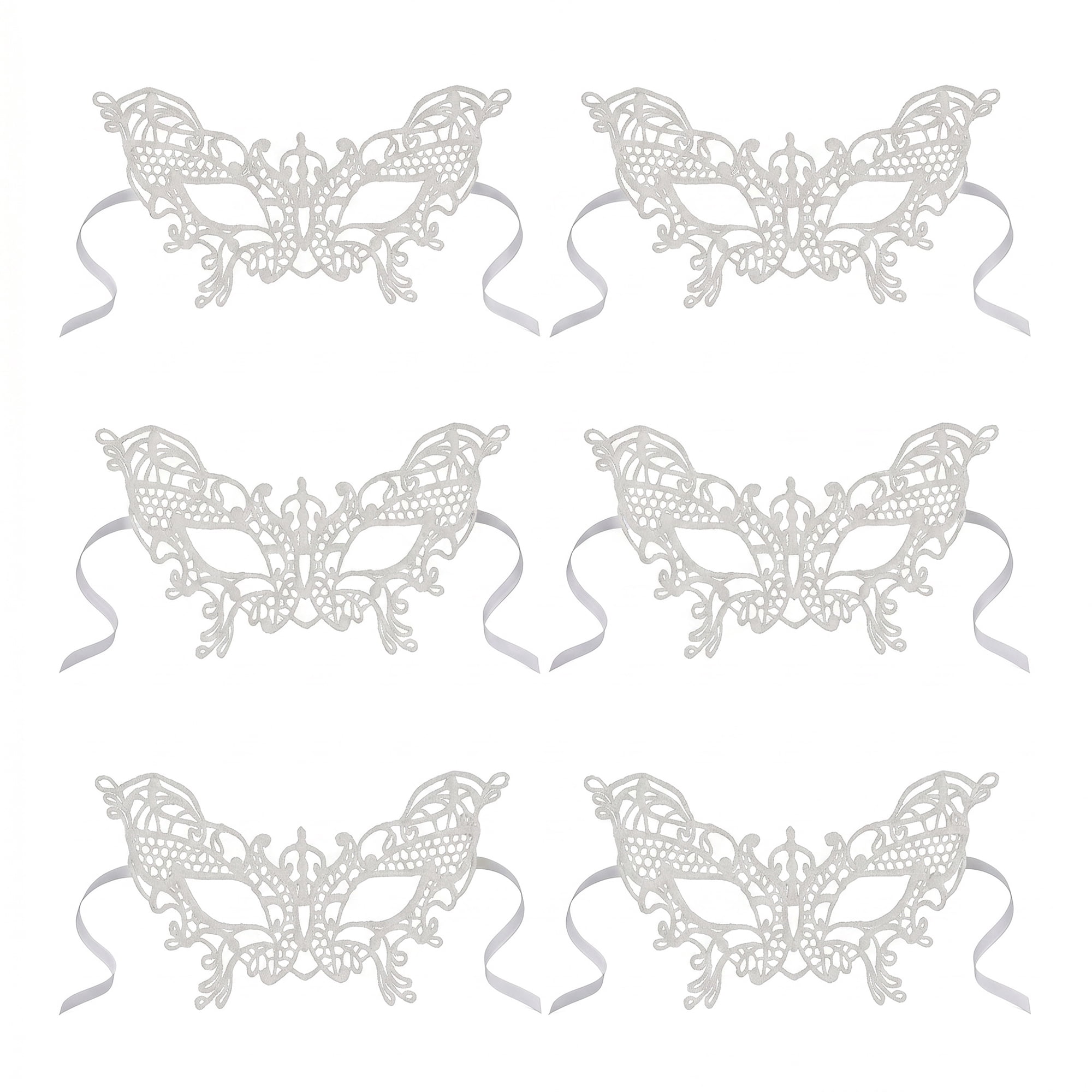 Unique Bargains 6-Pack Venetian Lace Eye Masks Set for Halloween Costume Party White Little Butterfly 8.7" x 5.1"