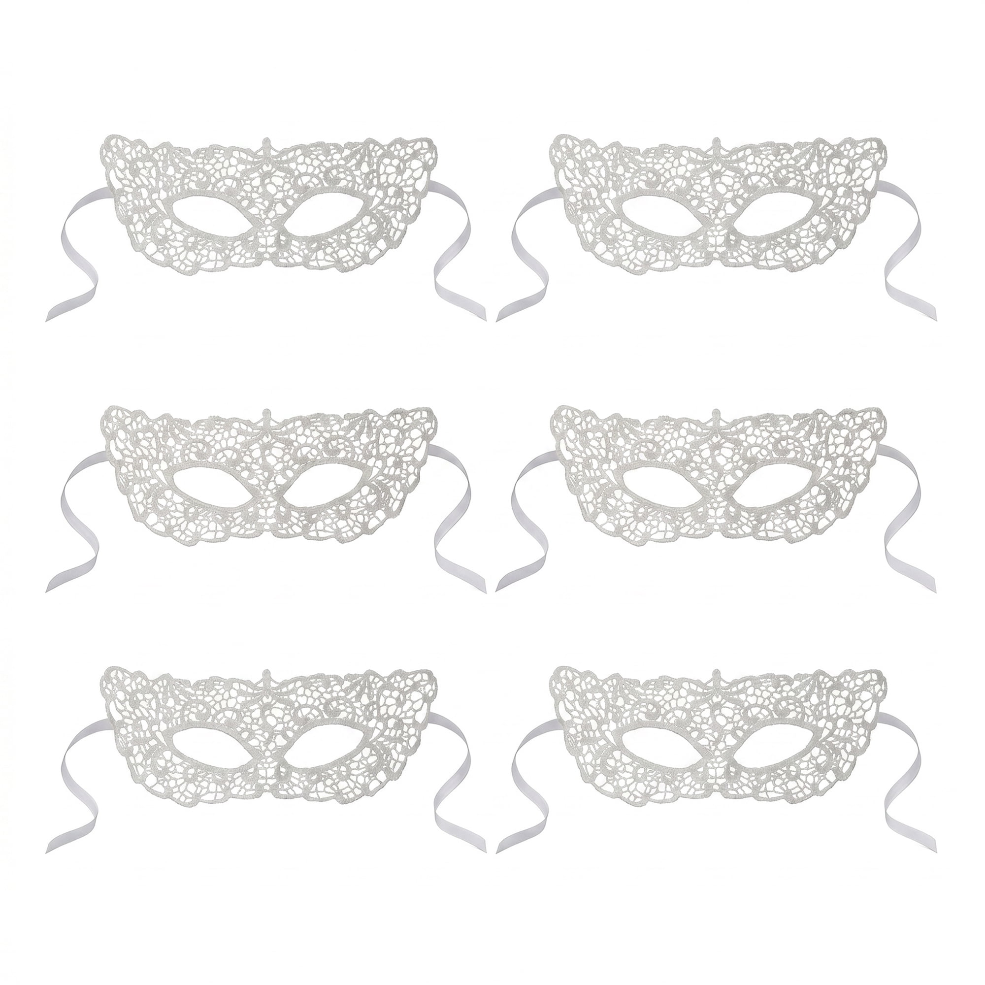 Unique Bargains 6-Pack Venetian Lace Eye Masks Set for Halloween Costume Party White 8.7" x 5.1"