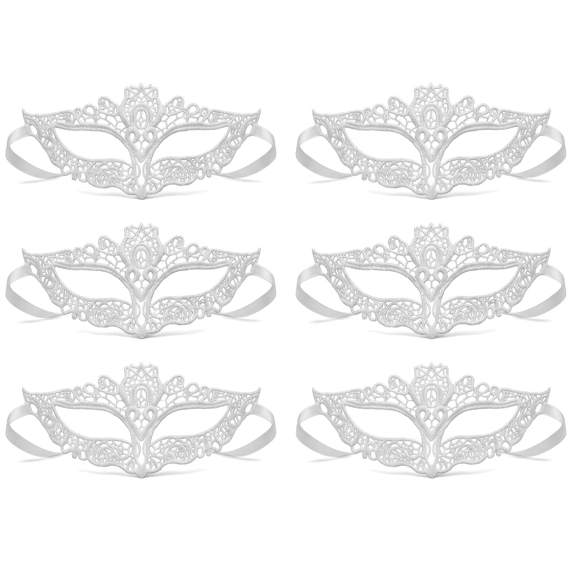 Unique Bargains 6-Pack Venetian Lace Eye Masks Set for Halloween Costume Party White Cat Face 8.7" x 5.1"