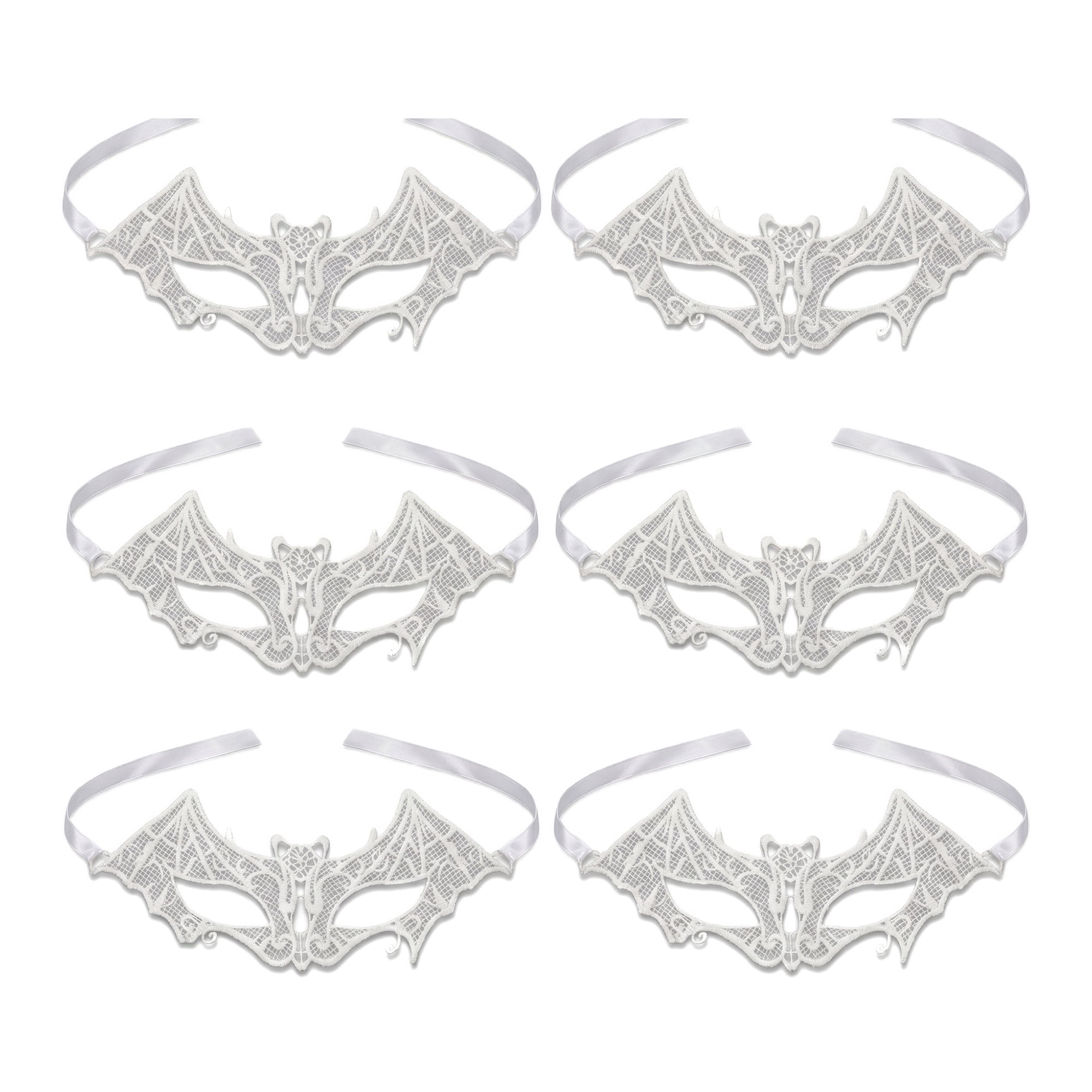 Unique Bargains 6-Pack Venetian Lace Eye Masks Set for Halloween Costume Party White Little Bat 8.7" x 5.1"