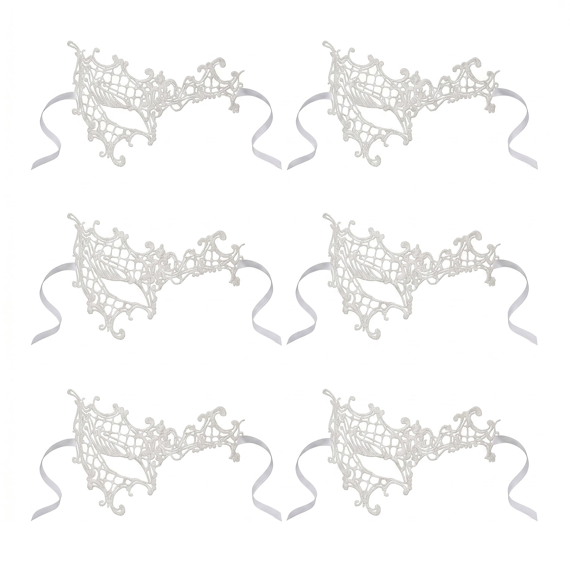 Unique Bargains 6-Pack Venetian Lace Eye Masks Set for Halloween Costume Party White One-Eyed 8.7" x 5.1"