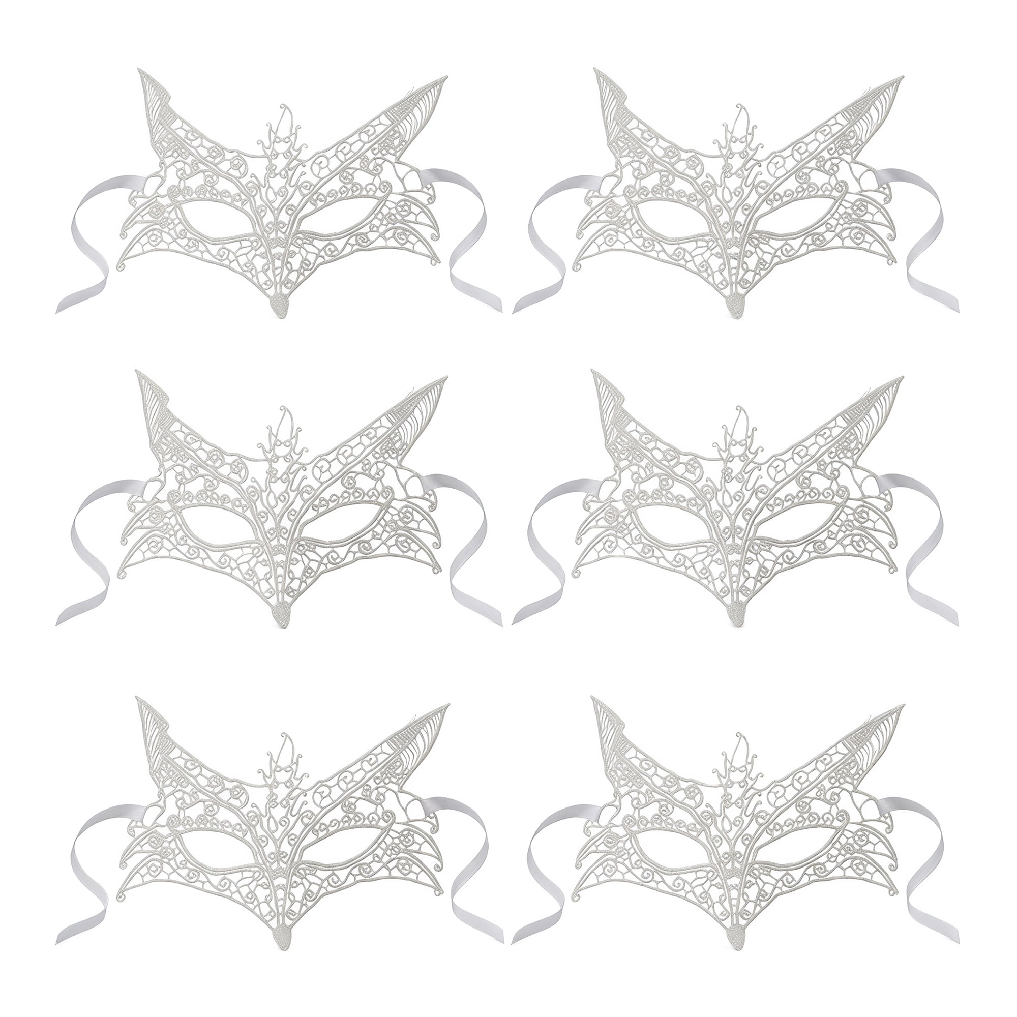 Unique Bargains 6-Pack Venetian Lace Eye Masks Set for Halloween Costume Party White Wolf Head 8.7" x 5.1"
