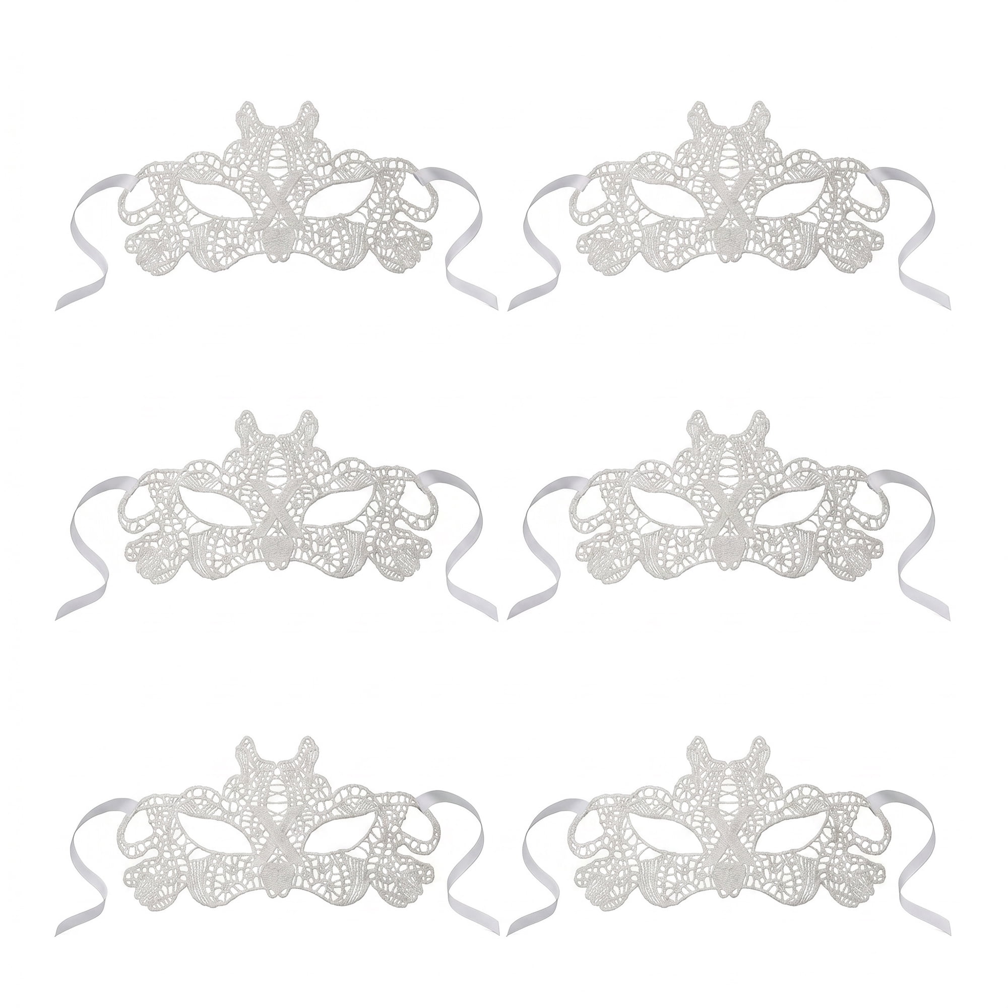 Unique Bargains 6-Pack Venetian Lace Eye Masks Set for Halloween Costume Party White X-Shaped 8.7" x 5.1"
