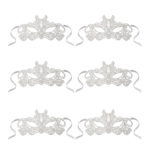 Unique Bargains 6-Pack Venetian Lace Eye Masks Set for Halloween Costume Party White X-Shaped 8.7" x 5.1"