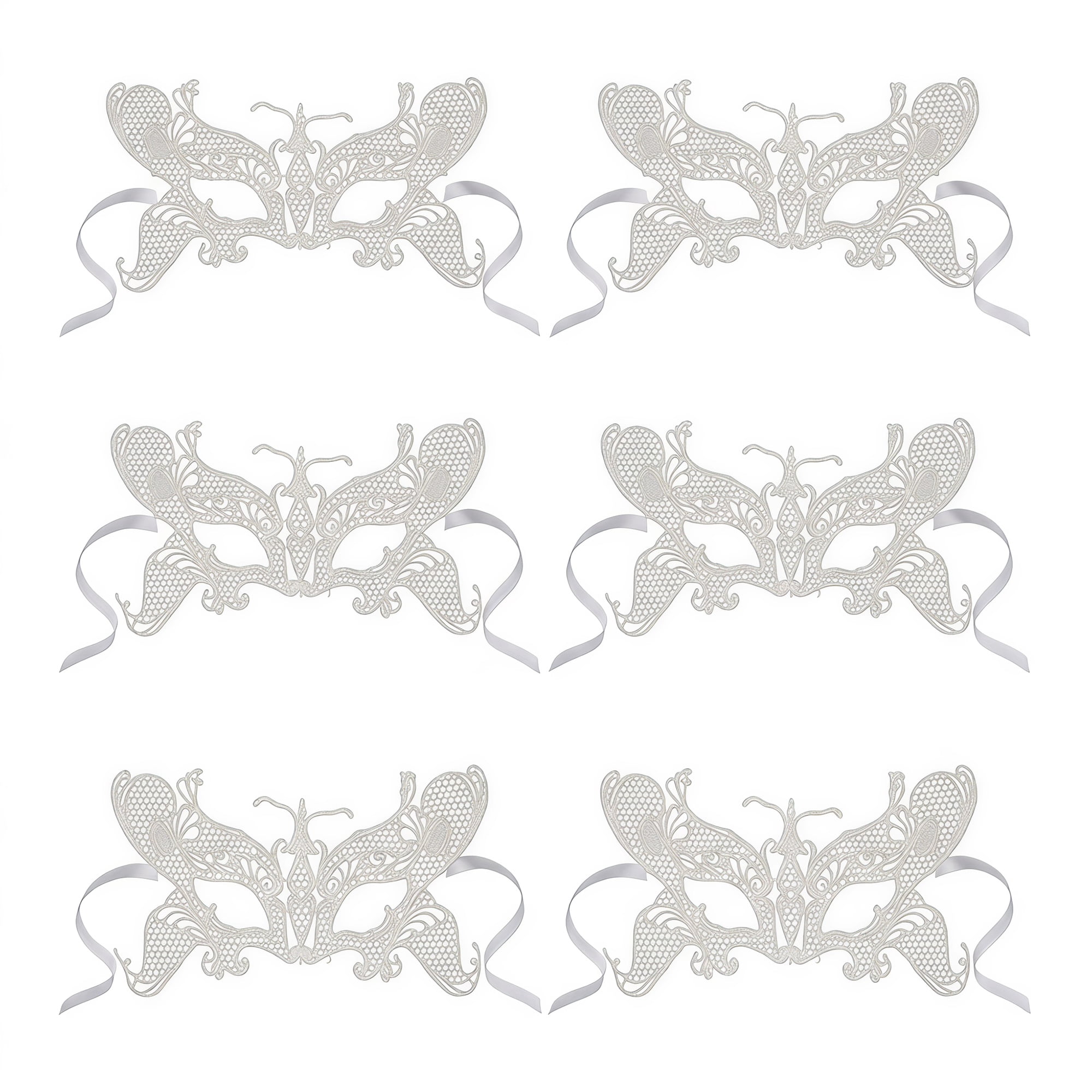 Unique Bargains 6-Pack Venetian Lace Eye Masks for Party White Big Butterfly 8.7" x 5.1"