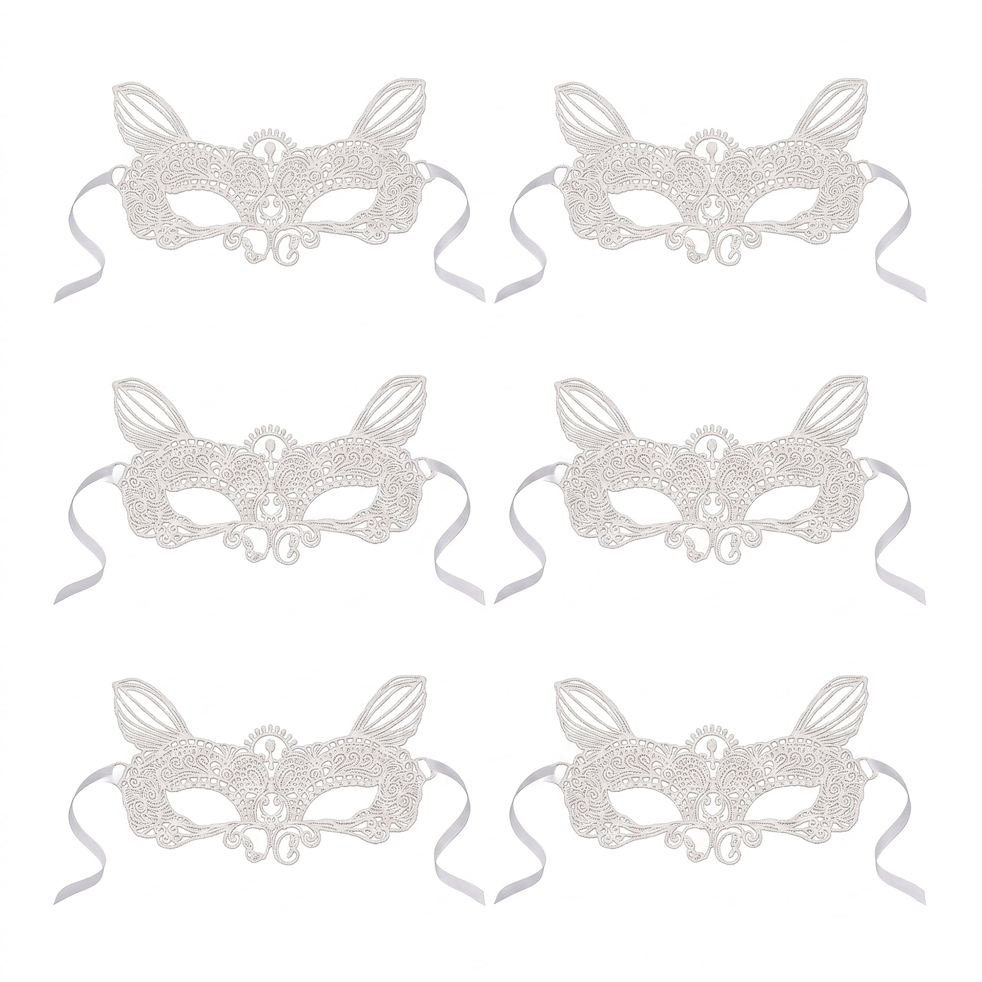 Unique Bargains 6-Pack Venetian Lace Eye Masks for Party White Cat Head 8.7" x 5.1"
