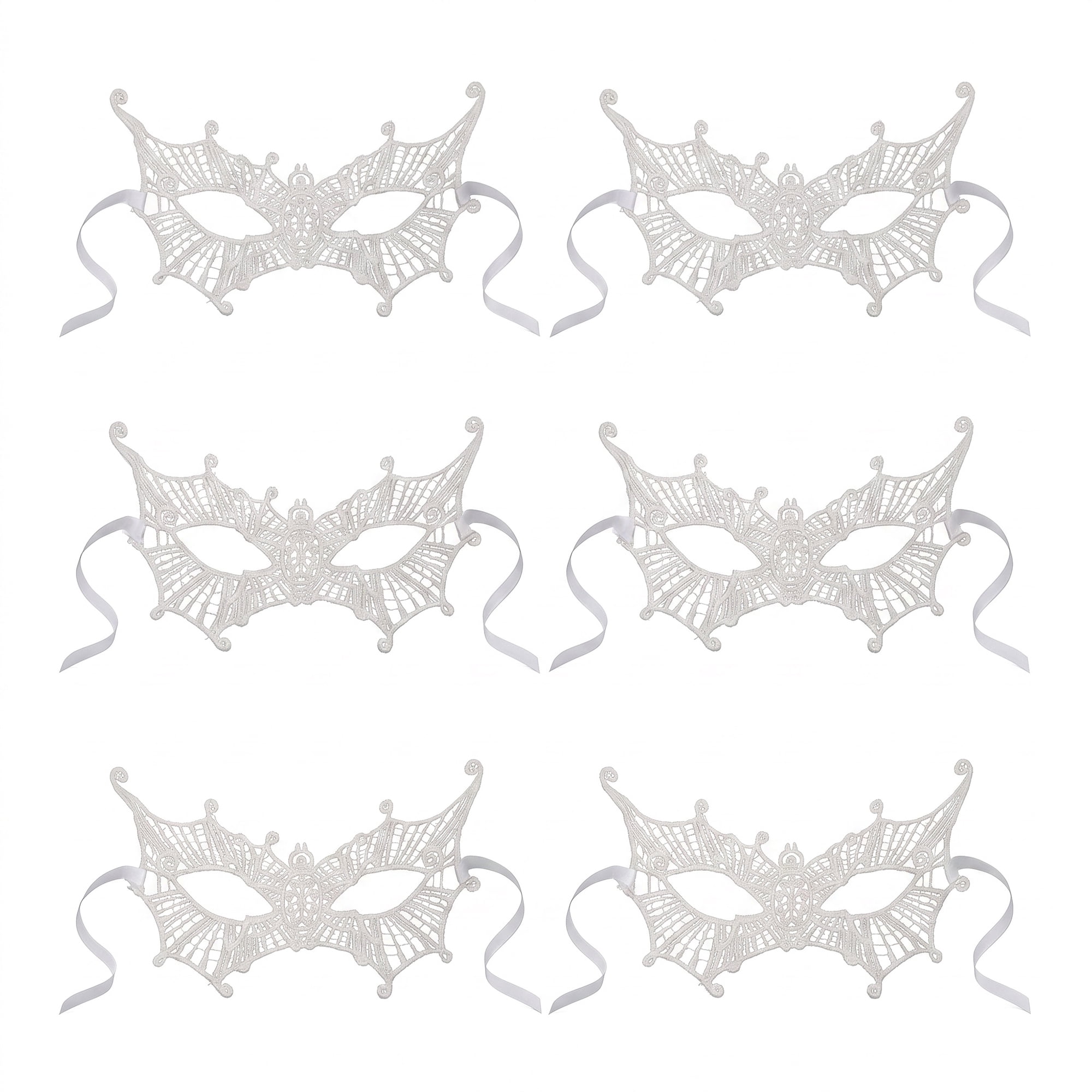 Unique Bargains 6-Pack Venetian Lace Eye Masks for Party White Little Spider 8.7" x 5.1"