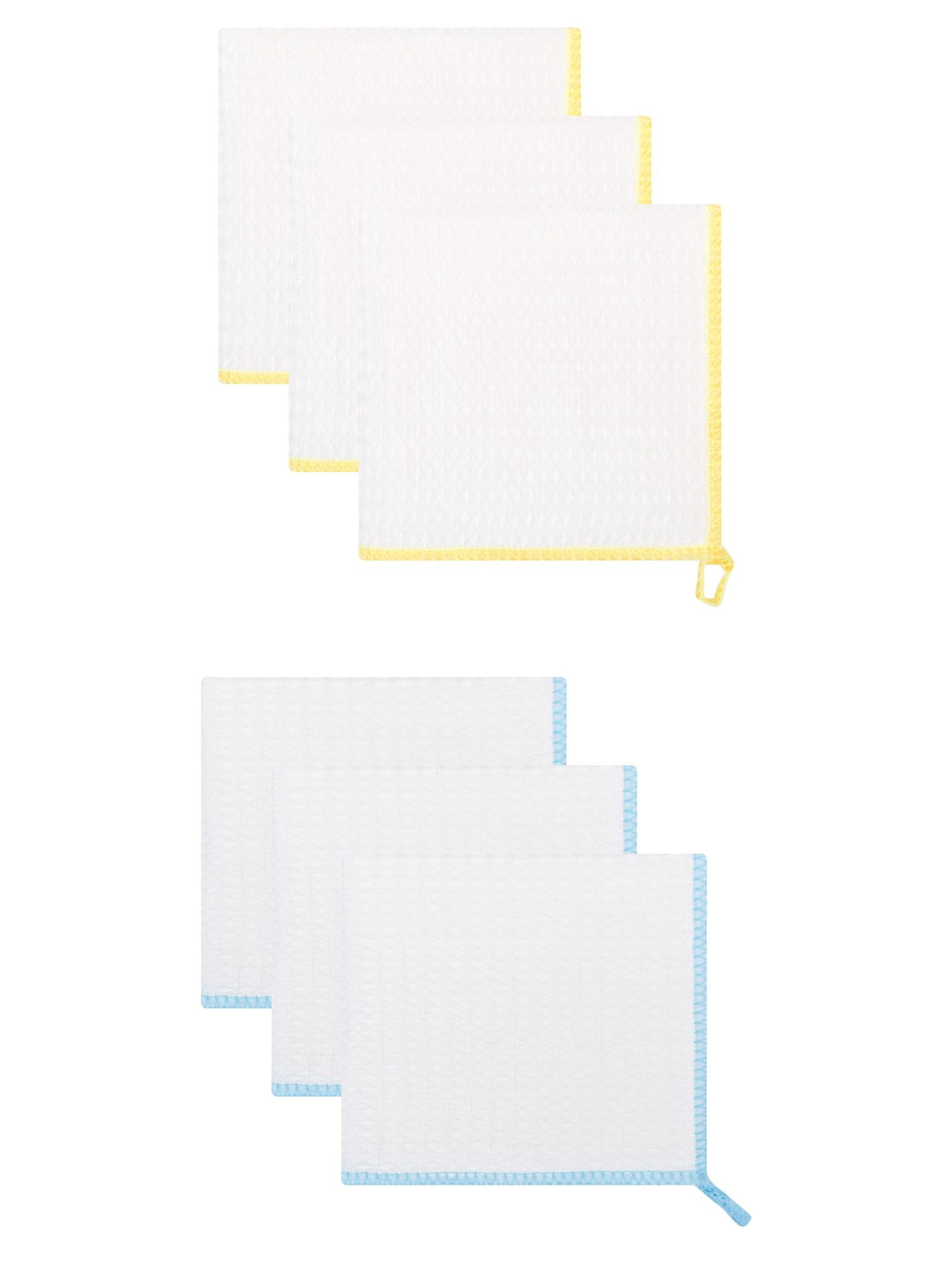 Unique Bargains 6 Pack Wood Fiber Kitchen Cleaning Dish Cloth Yellow/Blue 12" x 12"