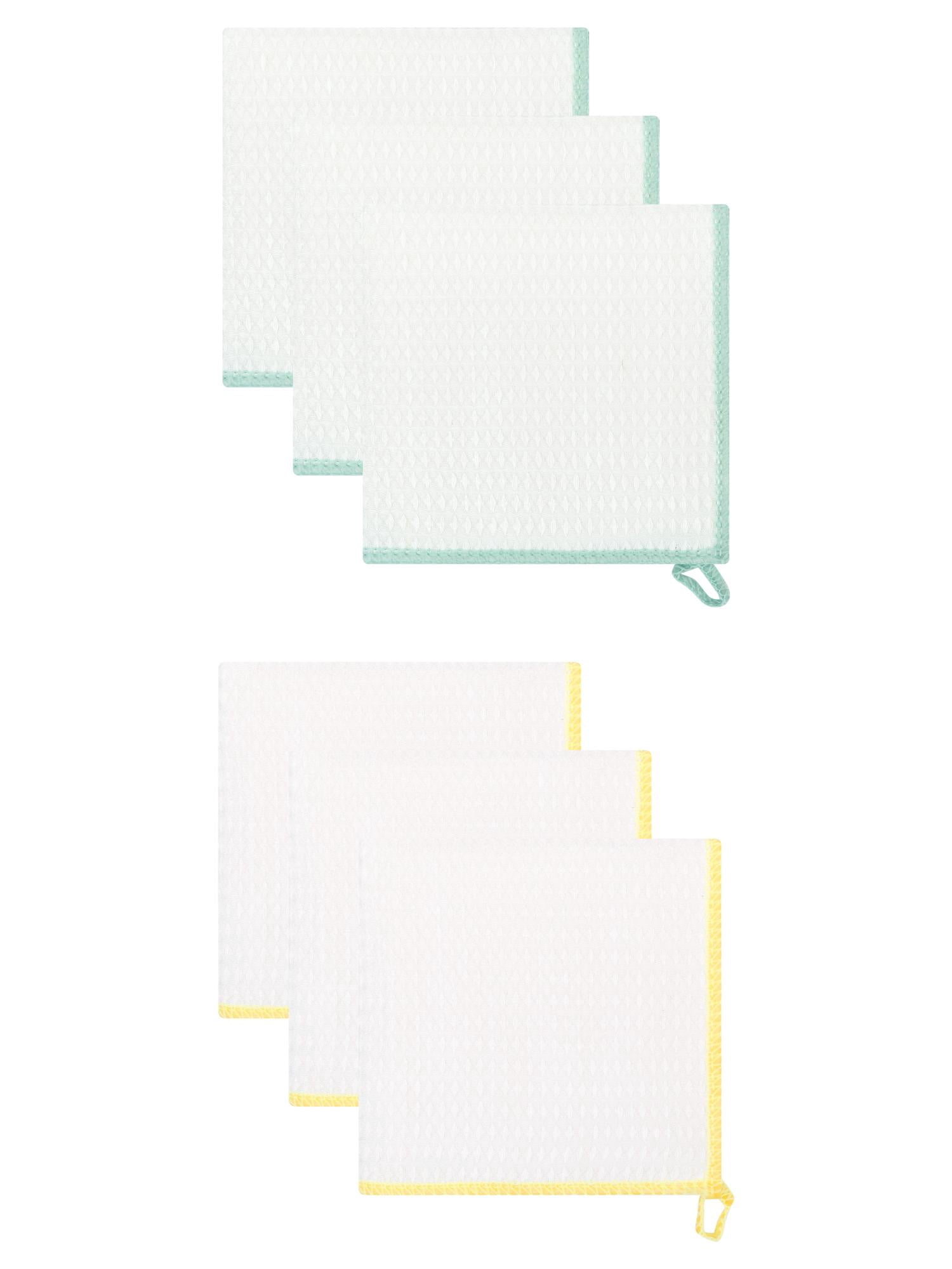 Unique Bargains 6 Pack Wood Fiber Kitchen Cleaning Dish Cloth Yellow/Green 12" x 12"