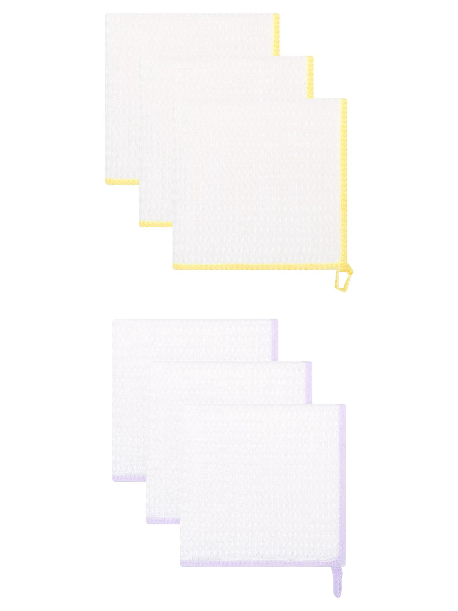 Unique Bargains 6 Pack Wood Fiber Kitchen Cleaning Dish Cloth Yellow/Purple 12" x 12"