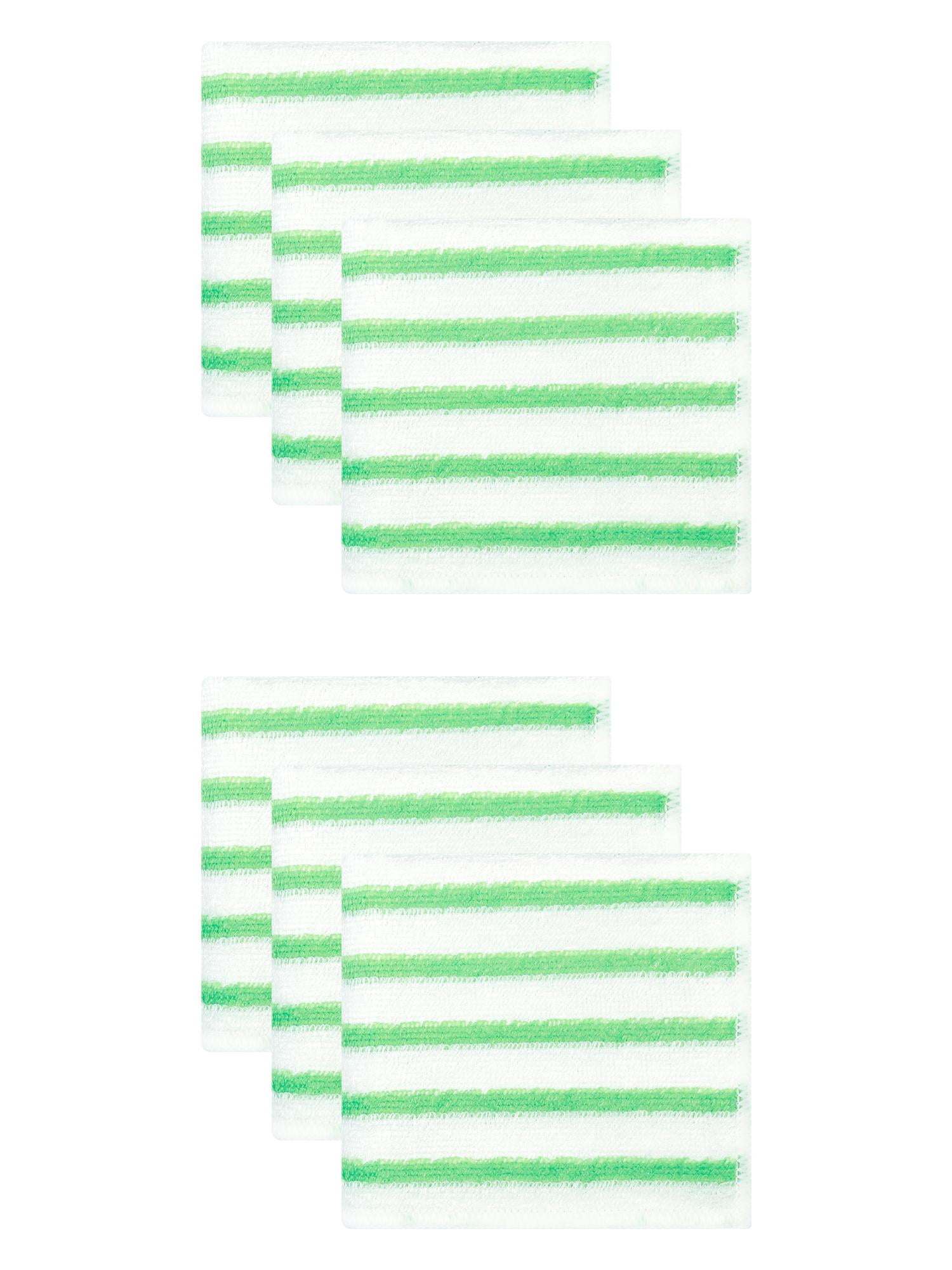 Unique Bargains 6 Pack Wood Fiber Striped Reusable Towels Green 9" x 7"