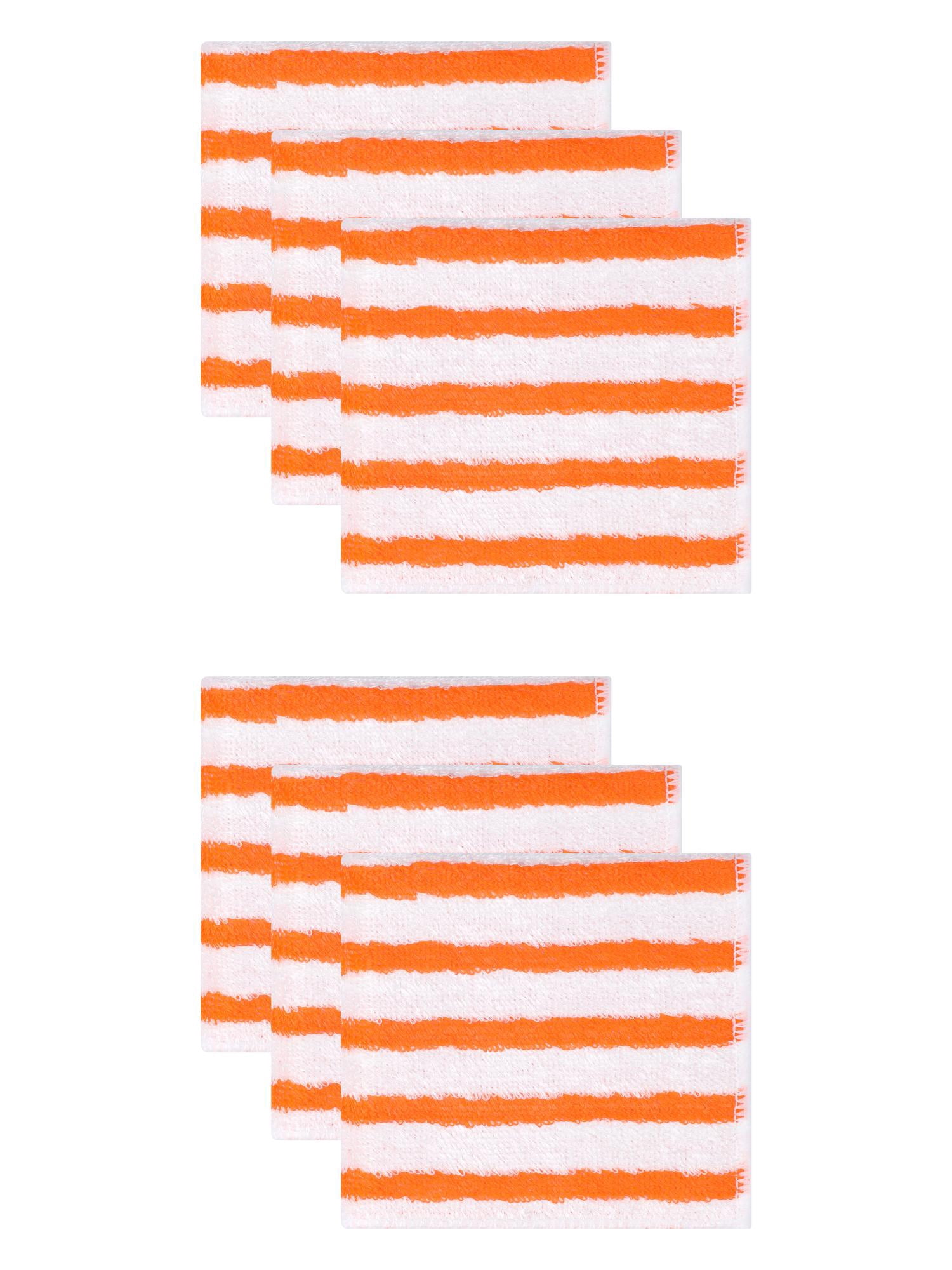 Unique Bargains 6 Pack Wood Fiber Striped Reusable Towels Orange 9" x 7"/11" x 12"