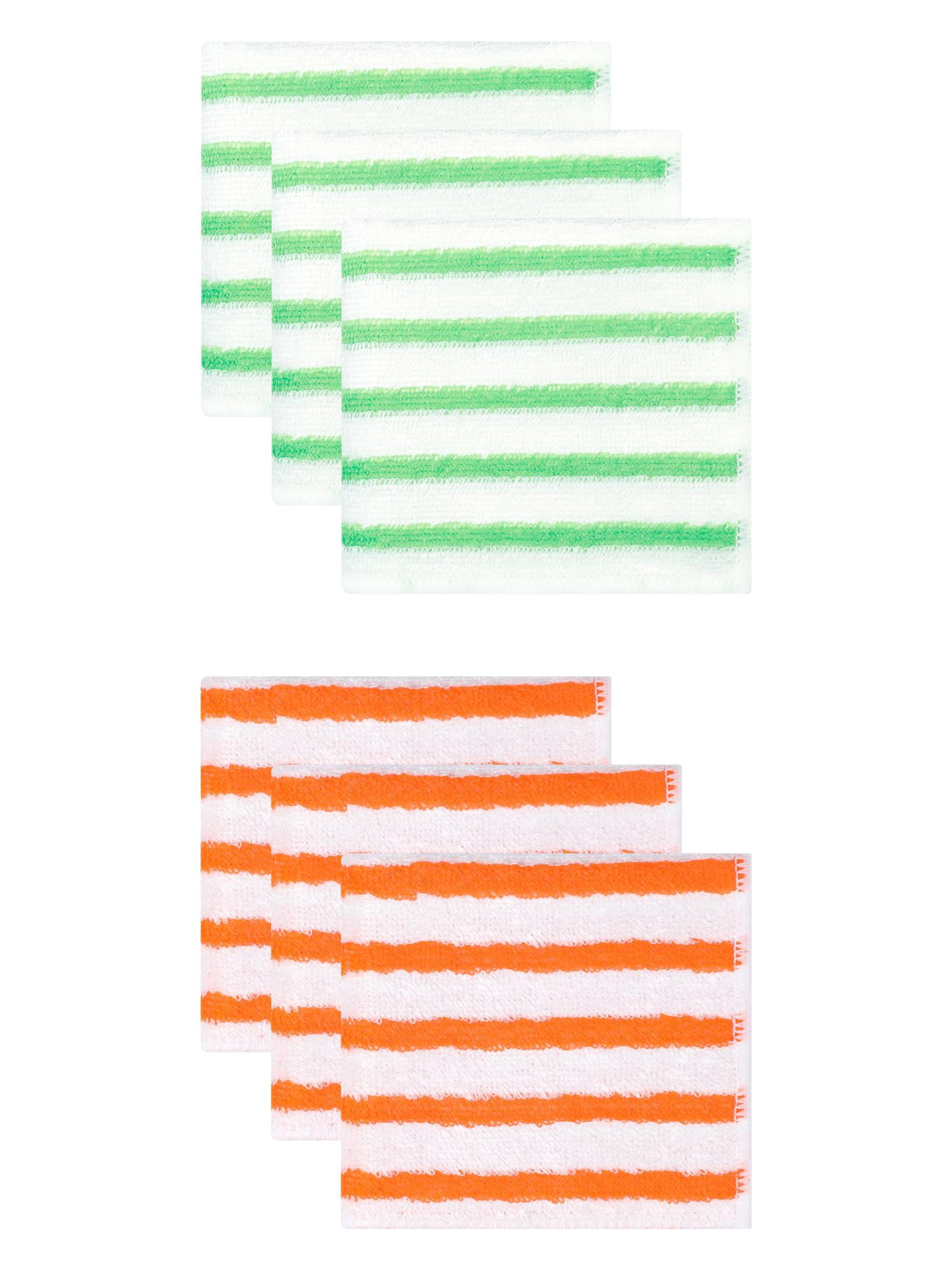 Unique Bargains 6 Pack Wood Fiber Striped Reusable Towels Orange/Green 9" x 7"