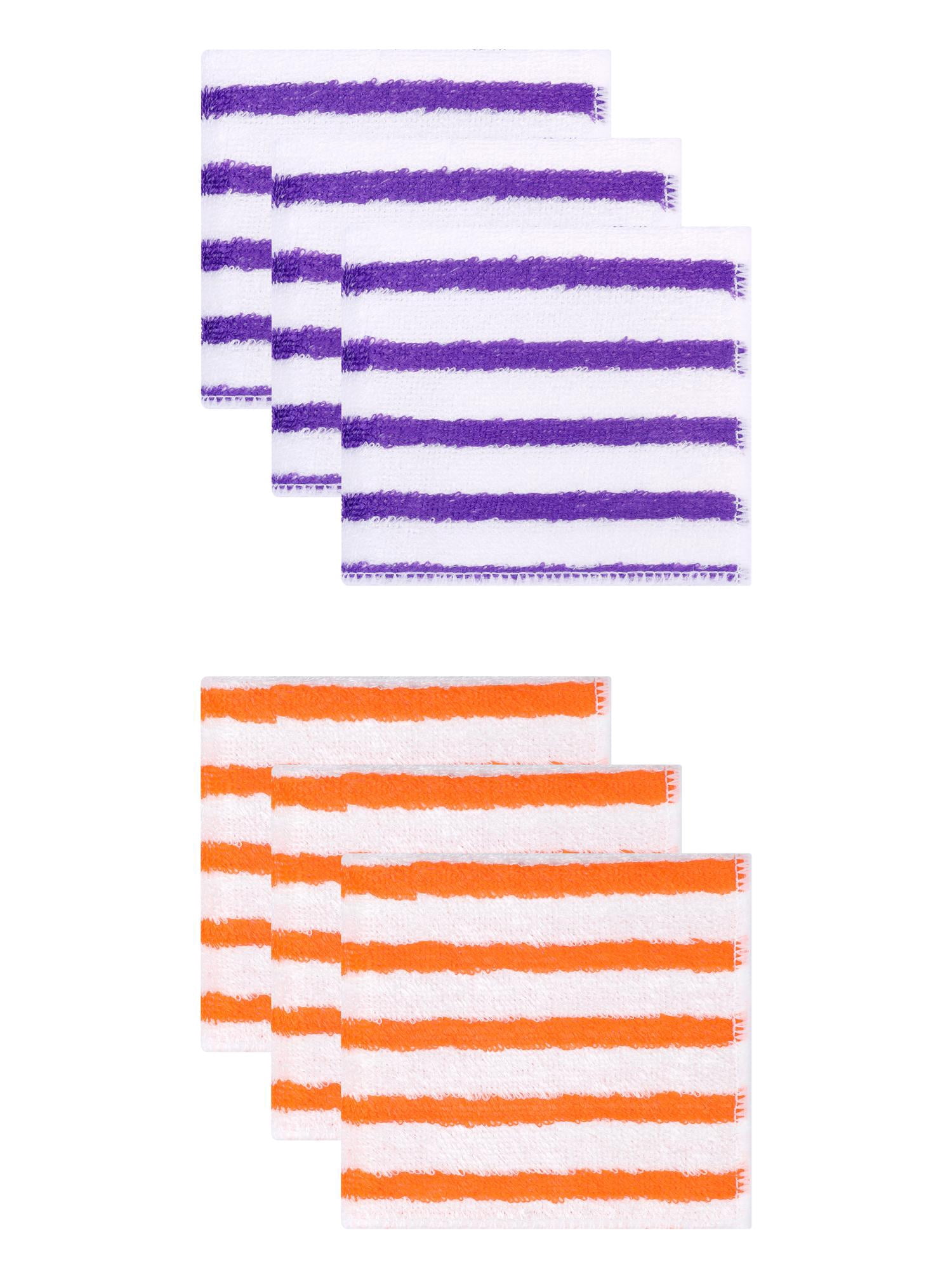 Unique Bargains 6 Pack Wood Fiber Striped Reusable Towels Orange/Purple 11" x 12"