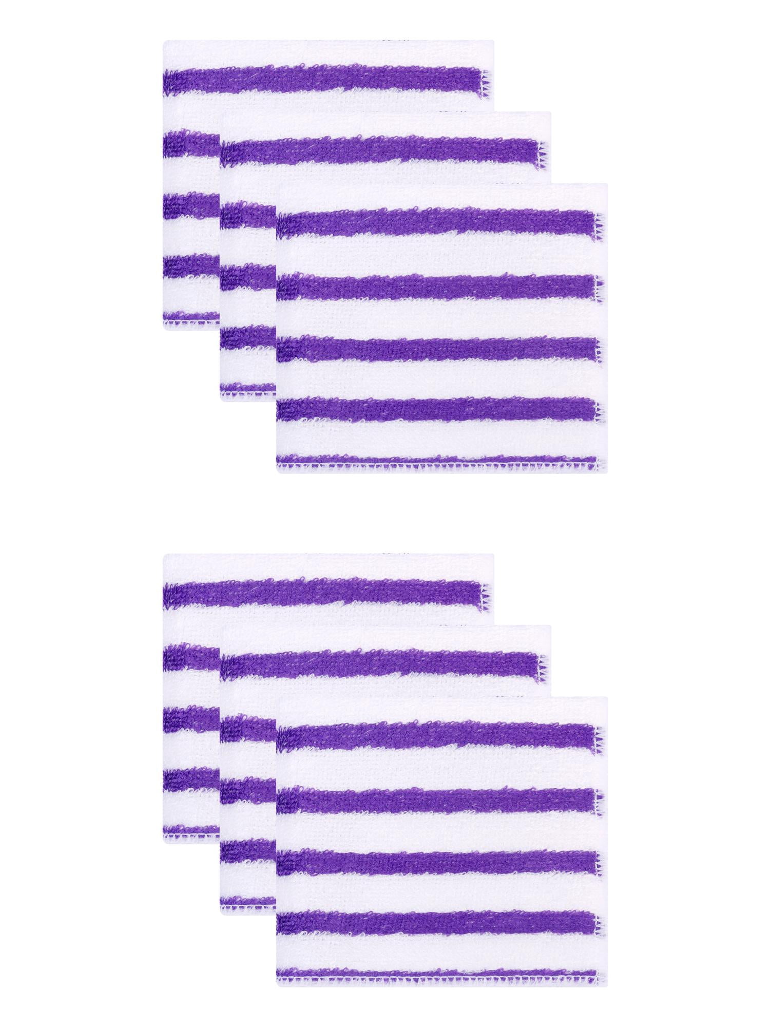 Unique Bargains 6 Pack Wood Fiber Striped Reusable Towels Purple 9" x 7"/11" x 12"