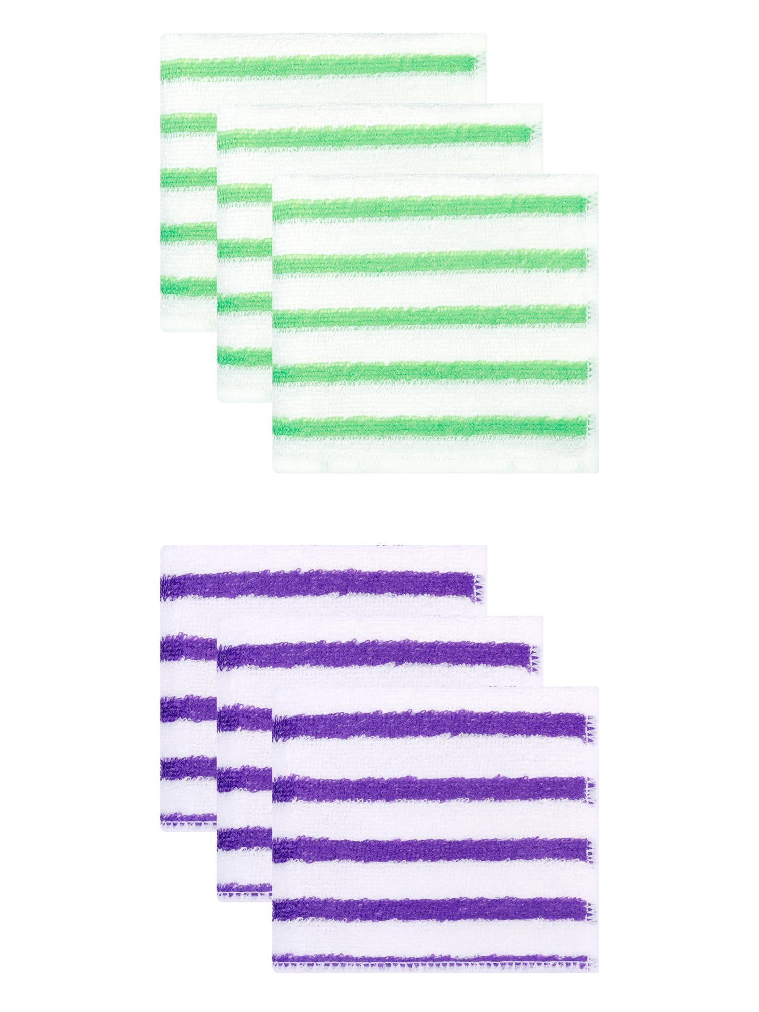Unique Bargains 6 Pack Wood Fiber Striped Reusable Towels Purple/Green 11" x 12"/9" x 7"