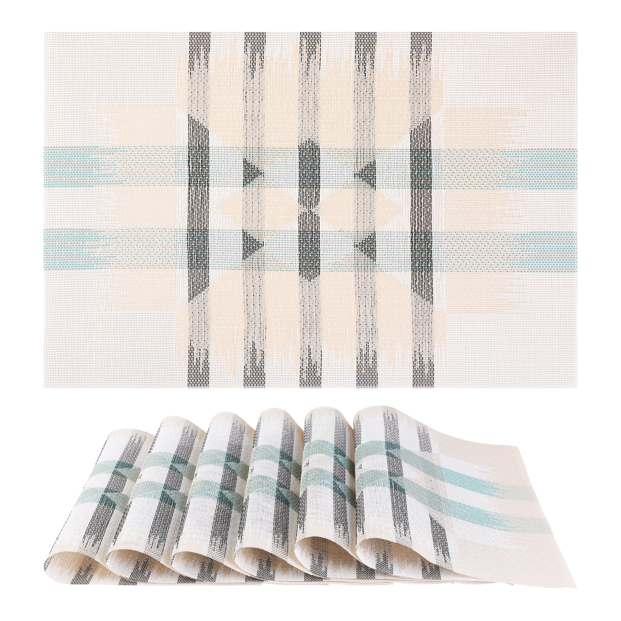 Unique Bargains 6 Packs Print Placemats for Dining Table Decor Black