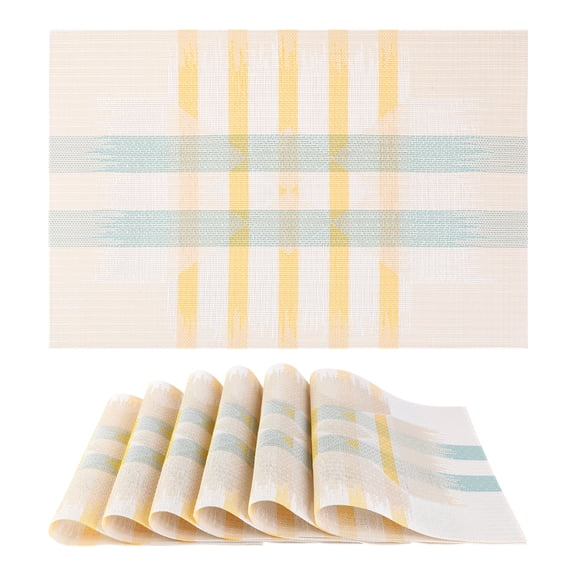 Unique Bargains 6 Packs Print Placemats for Dining Table Decor Yellow