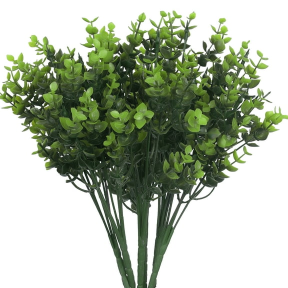 Unique Bargains 6 Pcs Artificial Branch Plants Outdoor Fake Plastic Plants Green Eucalyptus Leaves