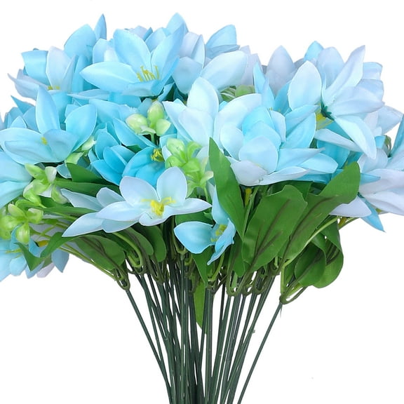 Unique Bargains 6 Pcs Artificial Lilies Flowers Real Touch Fake Floral for Home Blue