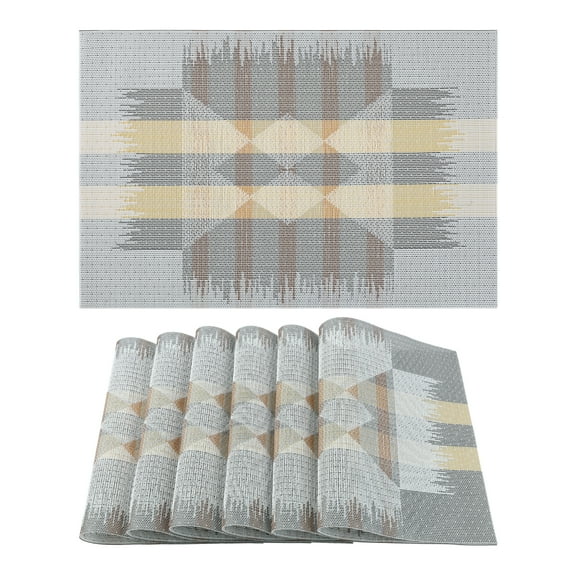 Unique Bargains 6 Packs Print Placemats for Dining Table Decor Gray