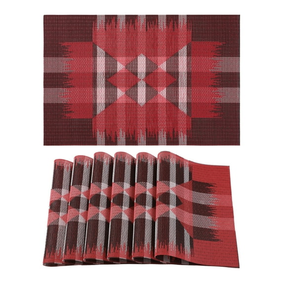 Unique Bargains 6 Packs Print Placemats for Dining Table Decor Red