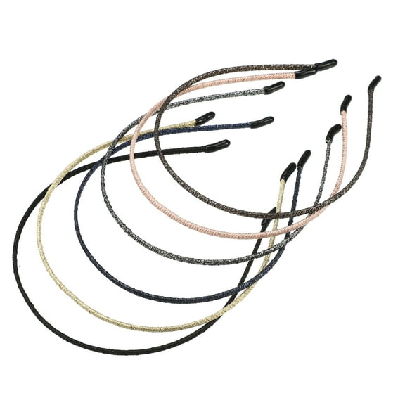 Unique Bargains 6 Pcs Fashion Design Thin Cloth Headbands Gold Tone Deep Blue Pink Black Silver Tone Coffee 4.72"x0.16